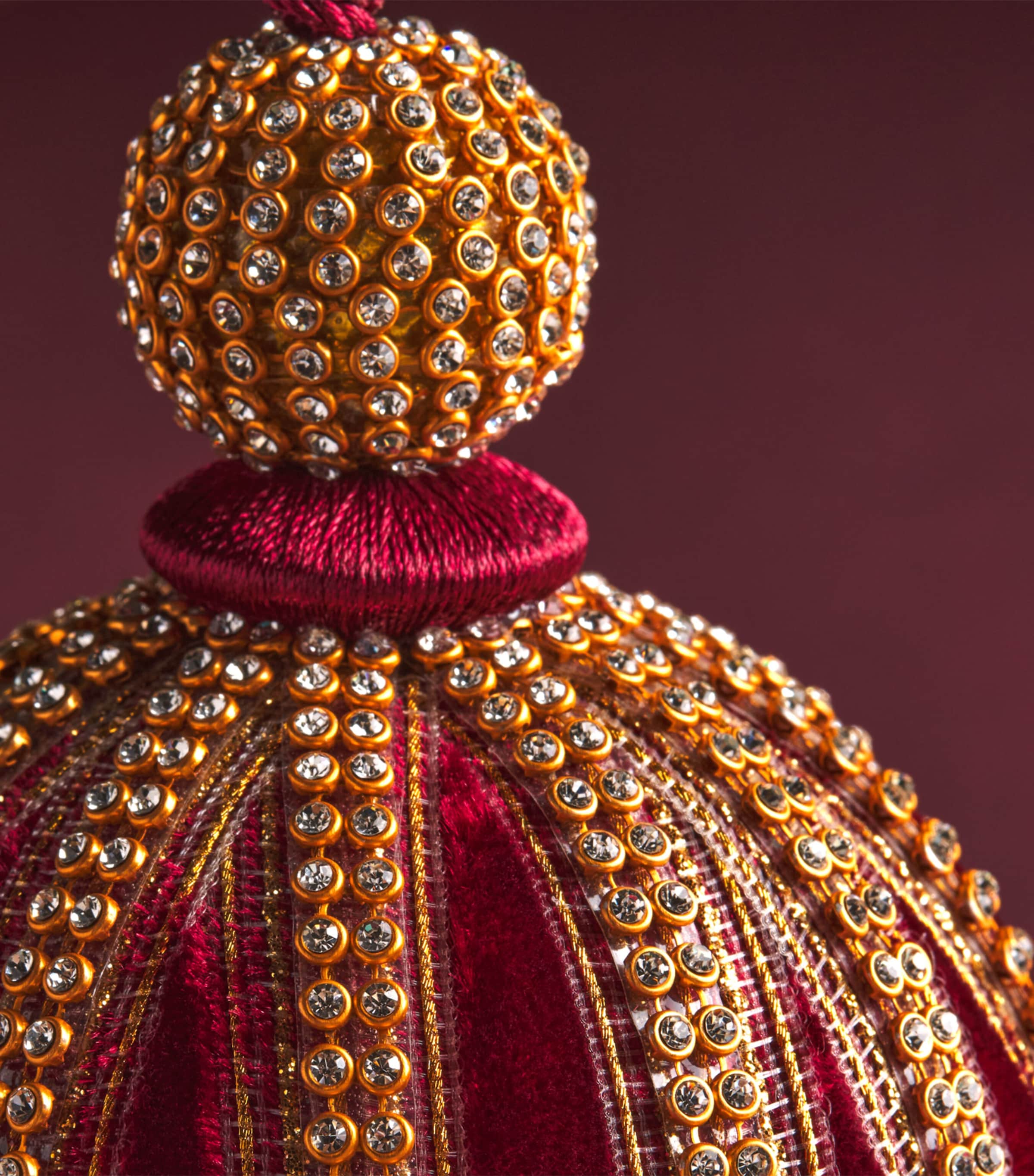 Tinker Tailor Velvet Crystal-Embellished Bauble Burgundy & Gold Image 2