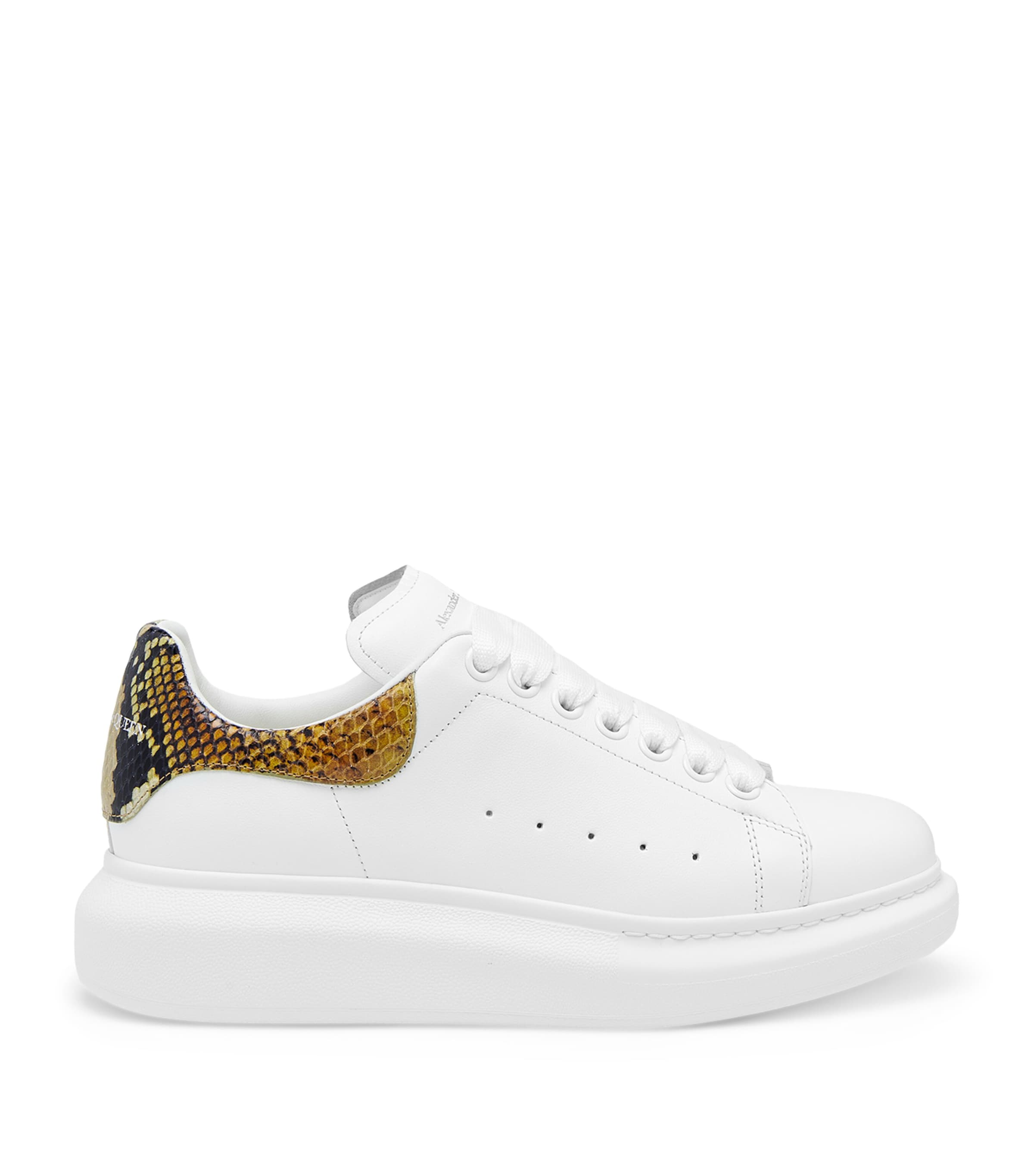 Alexander Mcqueen White Oversize Sneakers With Snake Print On The Heel In Leather Woman In White