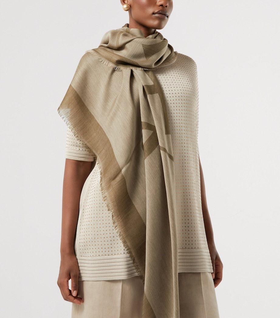 Marina Rinaldi Wool-Cashmere-Blend Monogram Scarf Ivory Image 3