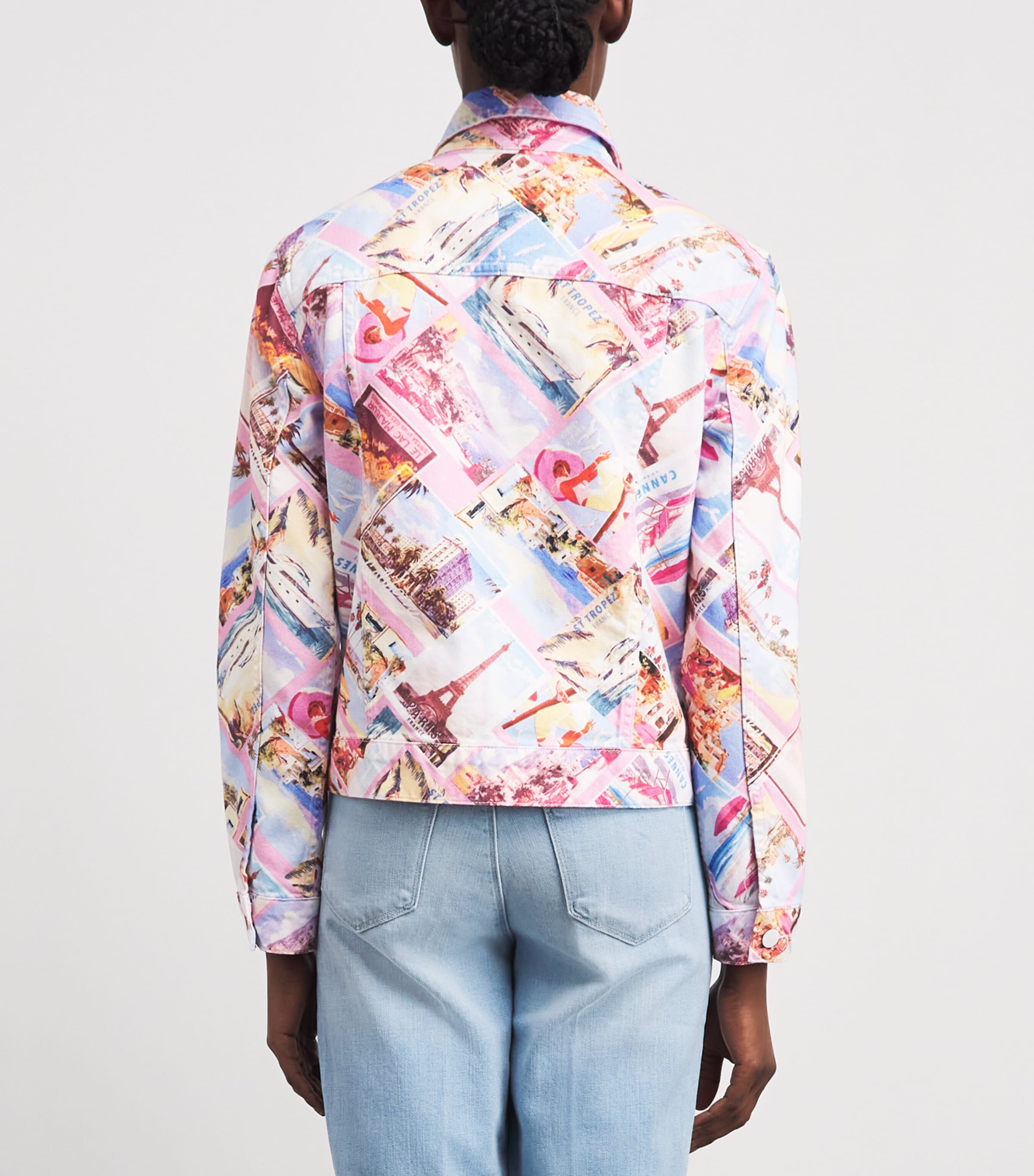 L'Agence Womens Printed Joey Denim Jacket Lp Lt Postcard Print Image 5