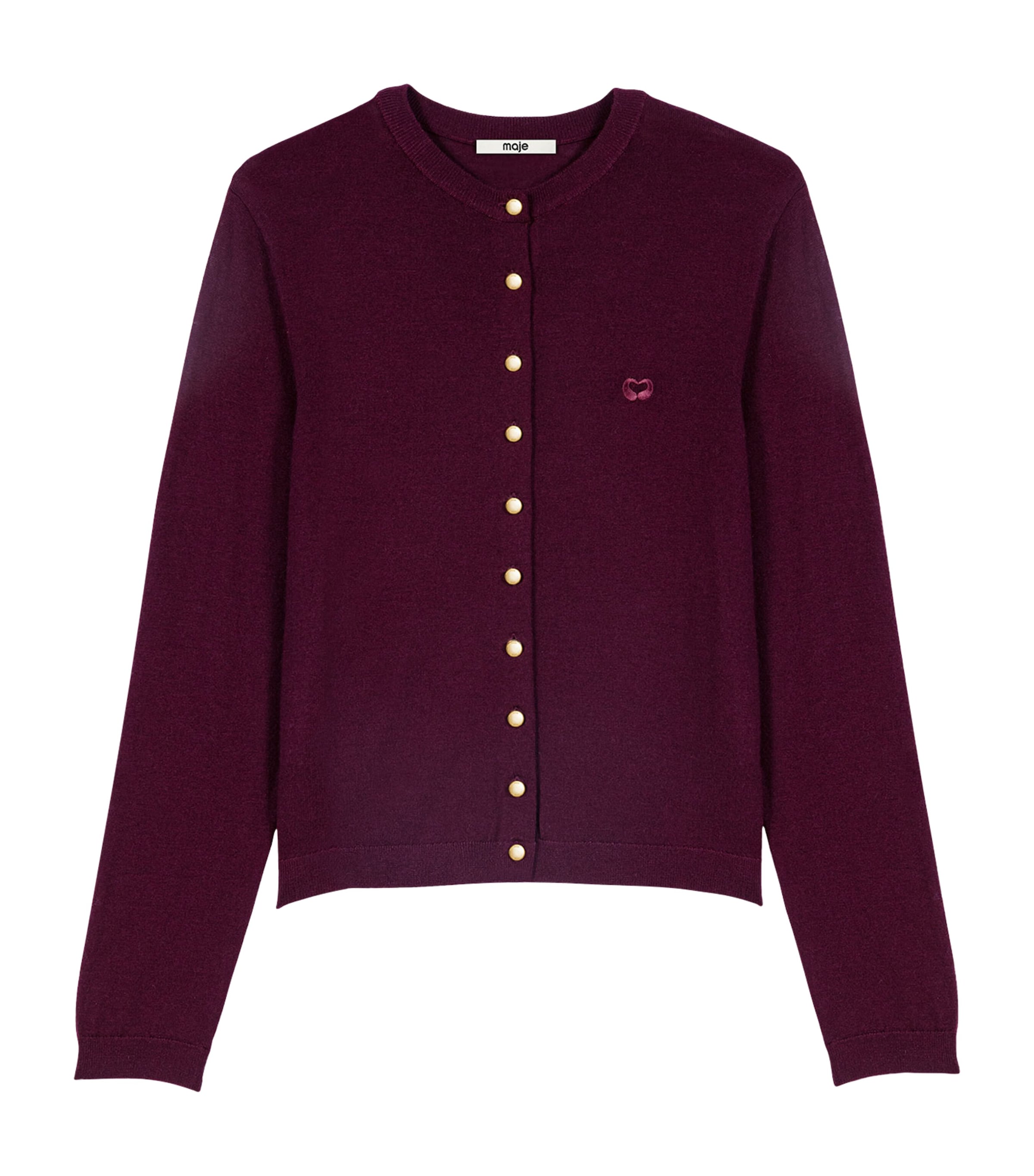 Maje Womens Wool Embroidered-Logo Cardigan Eggplant Image 1