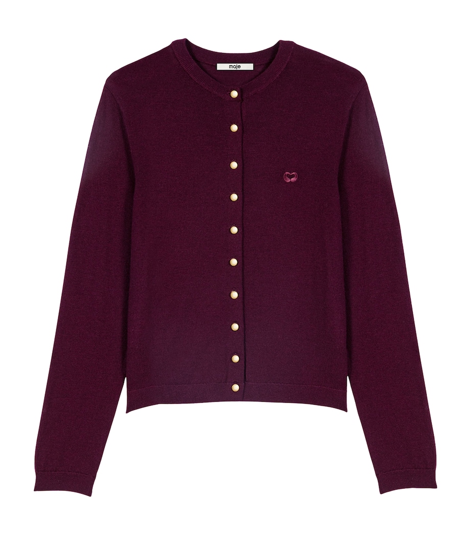 Maje Womens Wool Embroidered-Logo Cardigan Eggplant Image 1