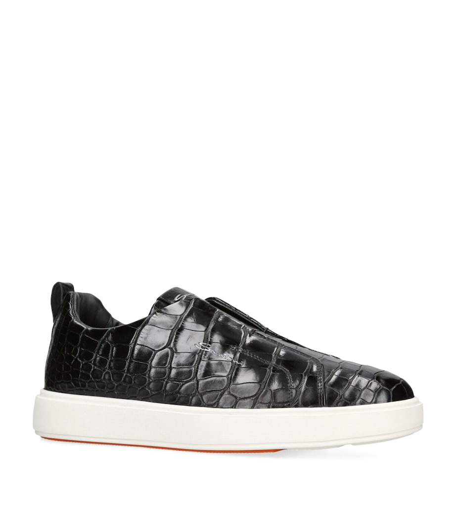 Crocodile Leather Clean Icon Sneakers BLACK Image 3