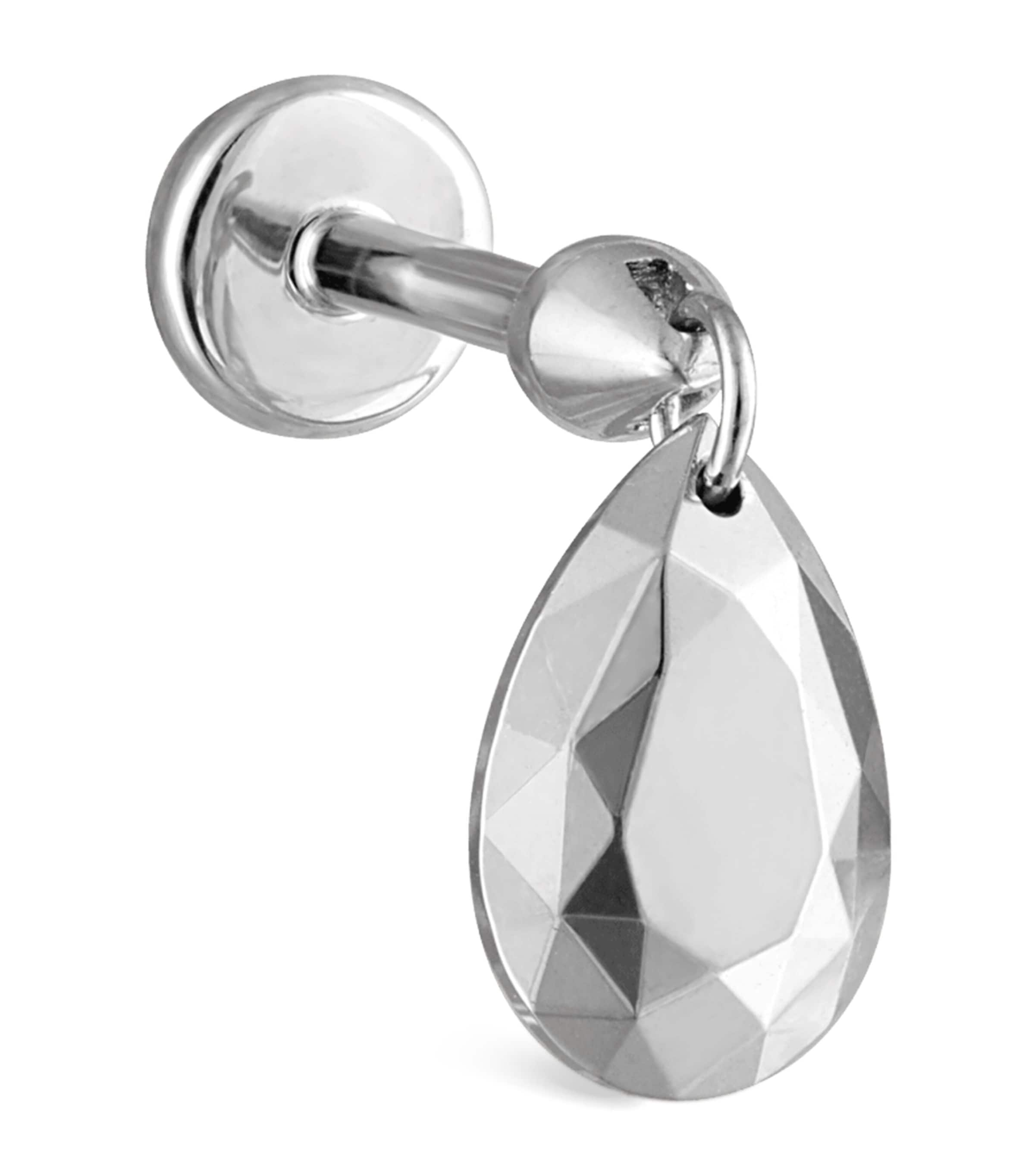 Maria Tash Faceted Pear Threaded Charm Earring In White