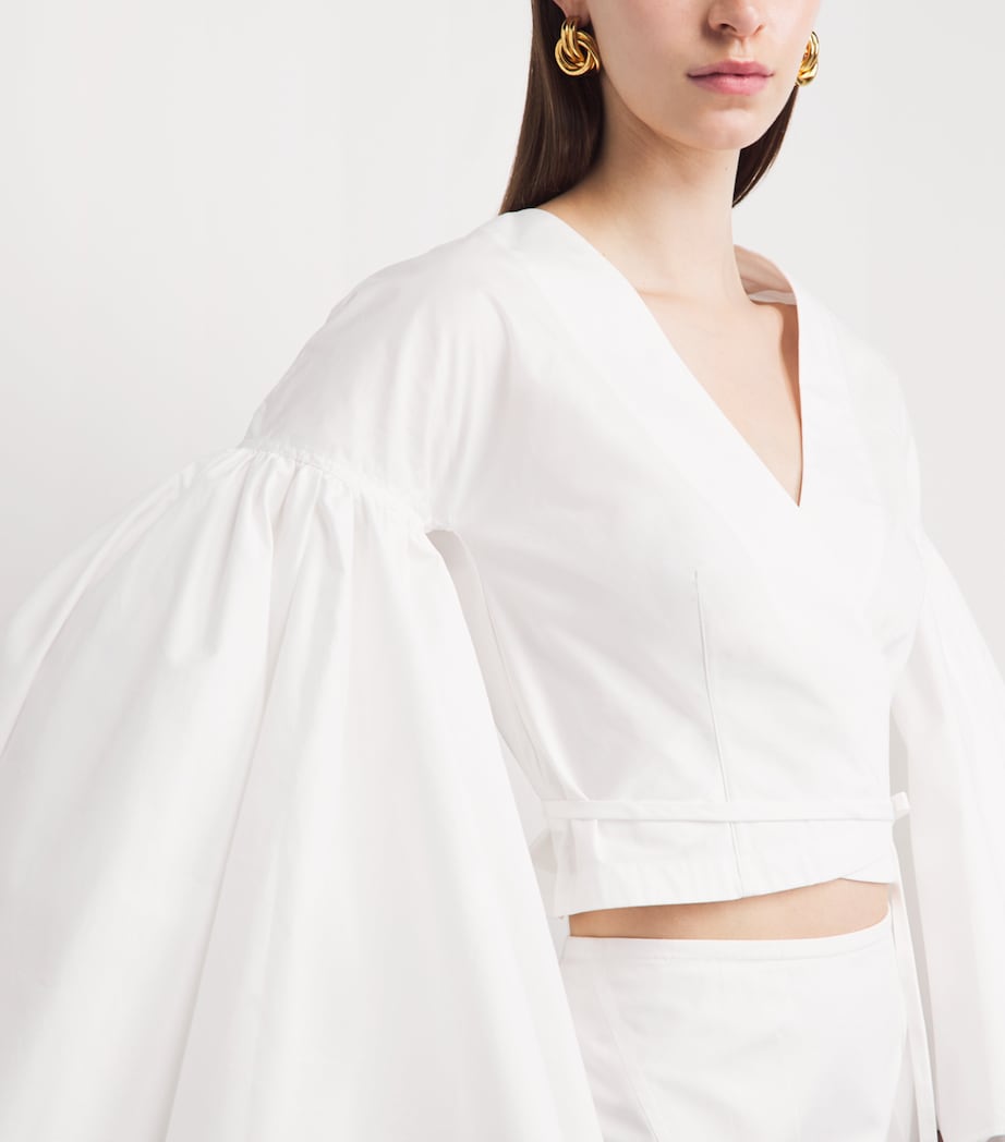 Jacquemus Womens Cotton Flared-Sleeve Paysan Blouse White Image 3