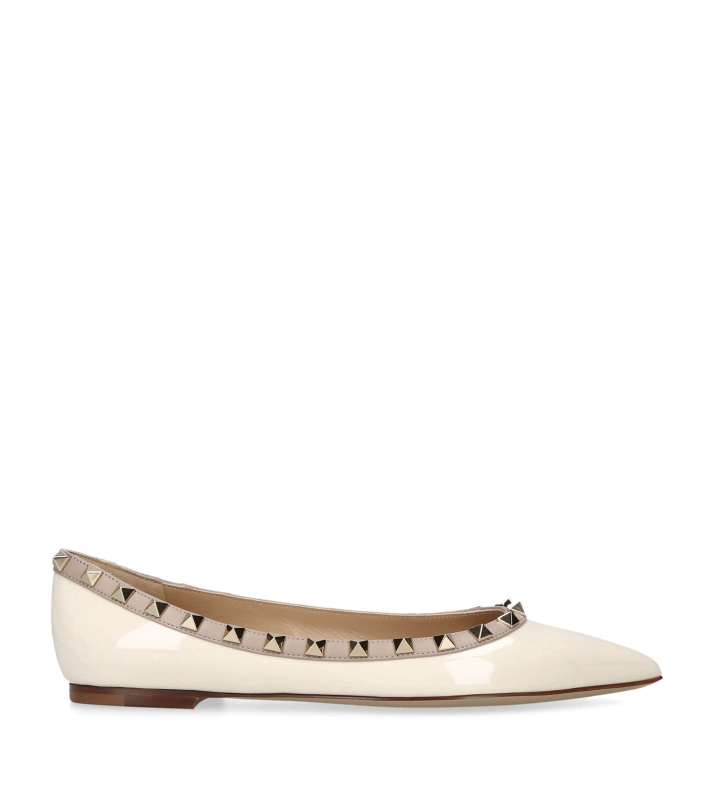 Valentino Womens Rockstud Pointed-toe Leather Flats White/comb In White
