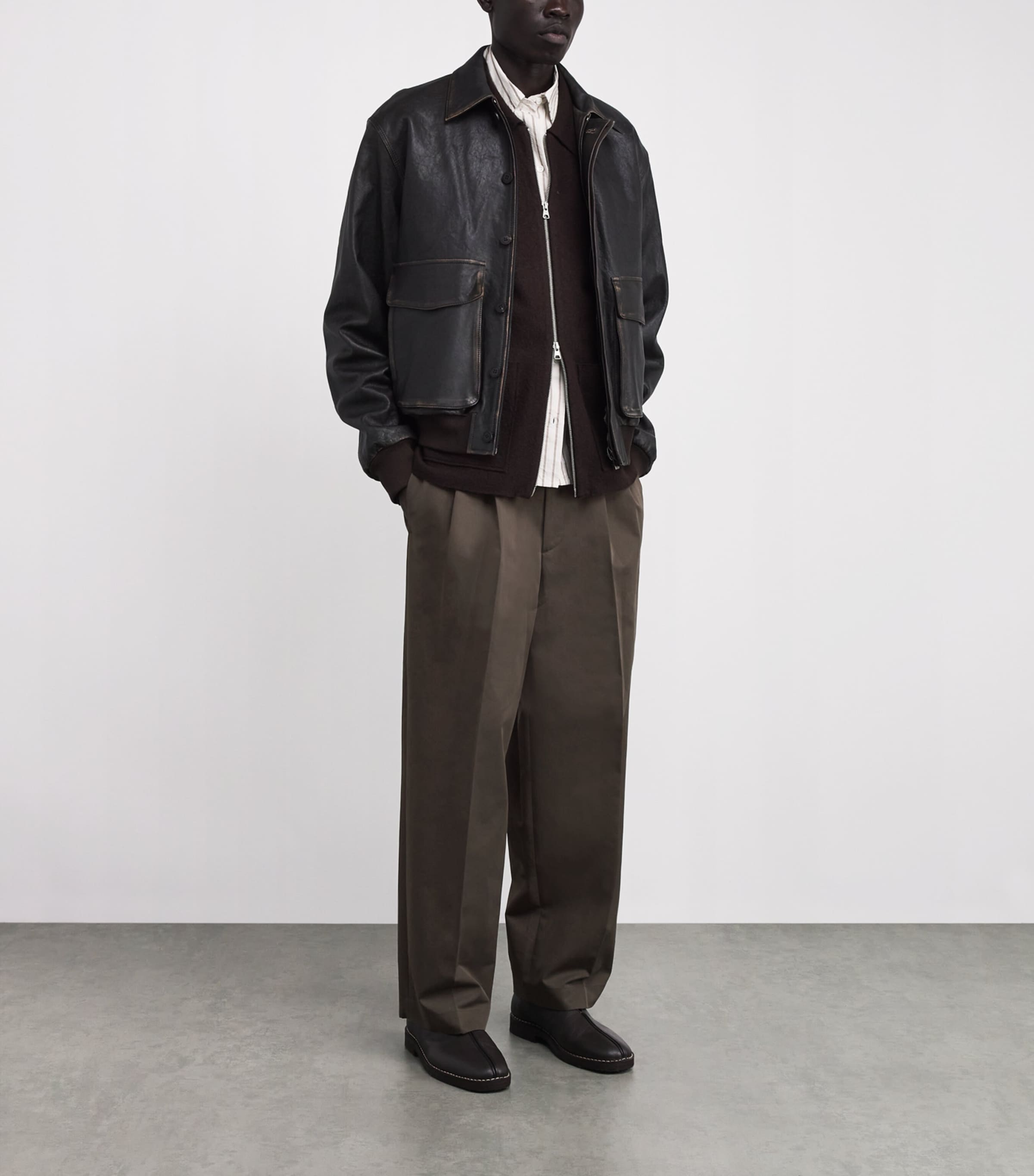 Cotton-Blend Pleated Straight Trousers BROWN Image 2