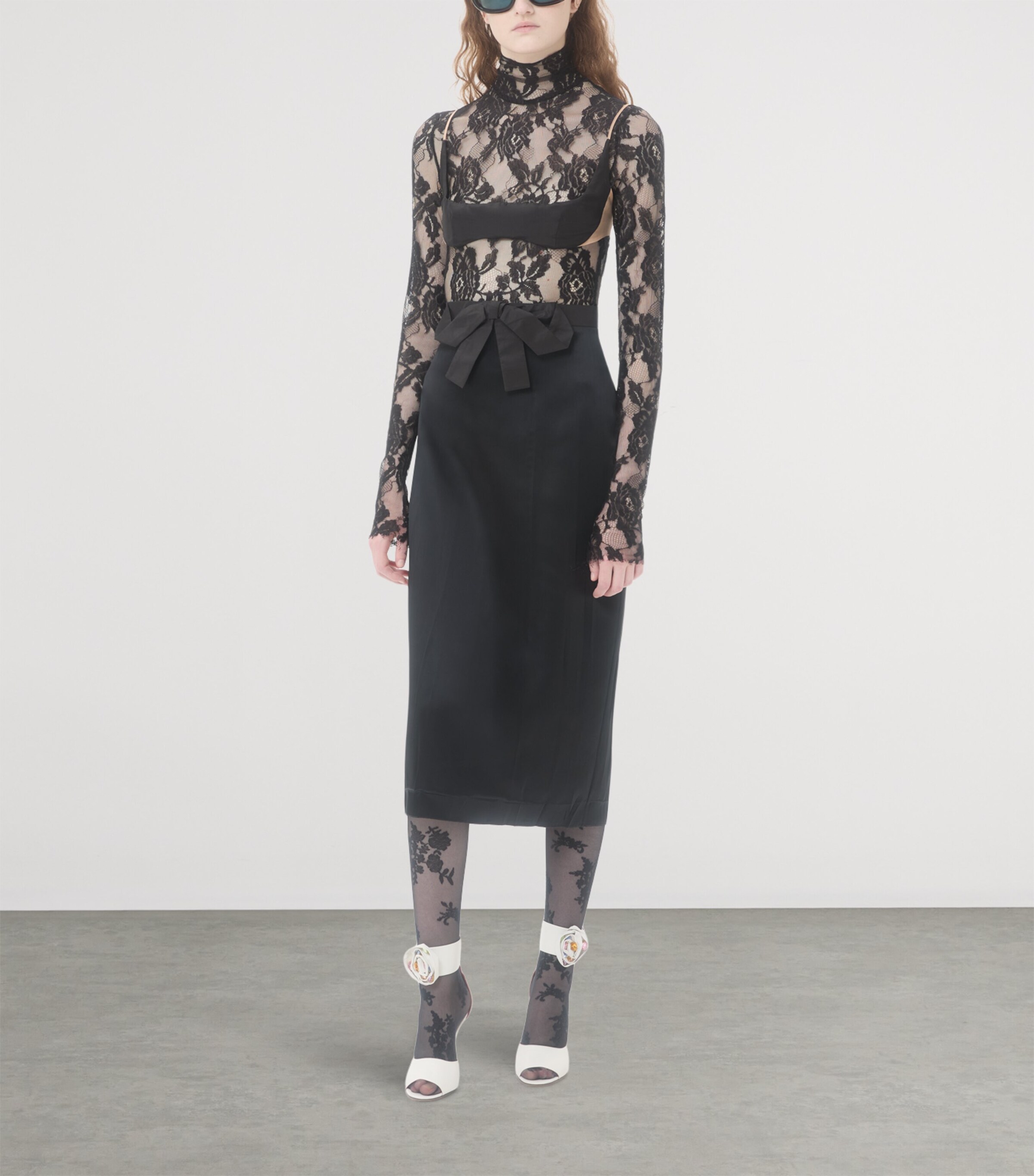 Satin Bow-Detail Midi Skirt 0NO Image 4