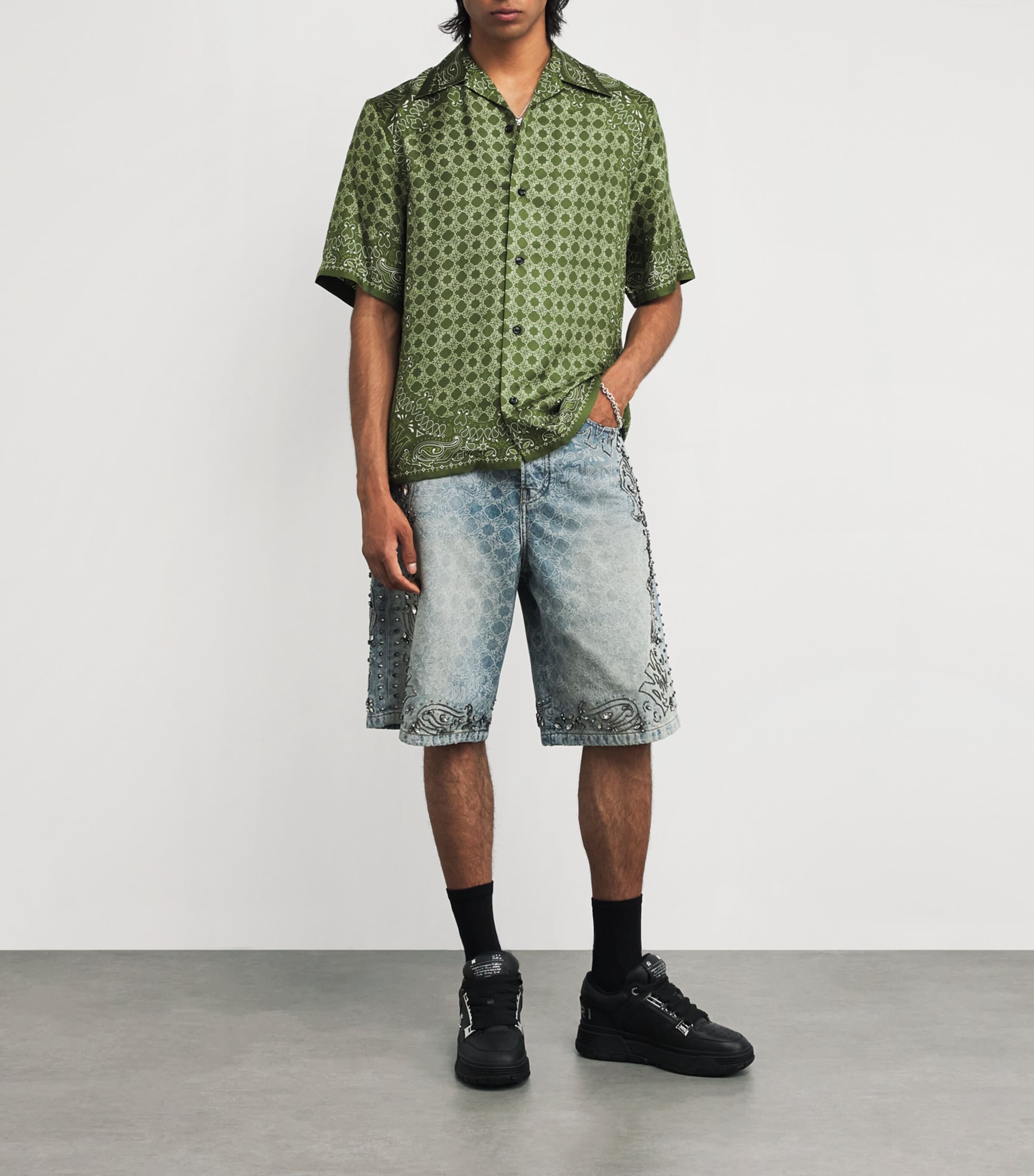 Silk Bandana Print Shirt GREEN Image 2