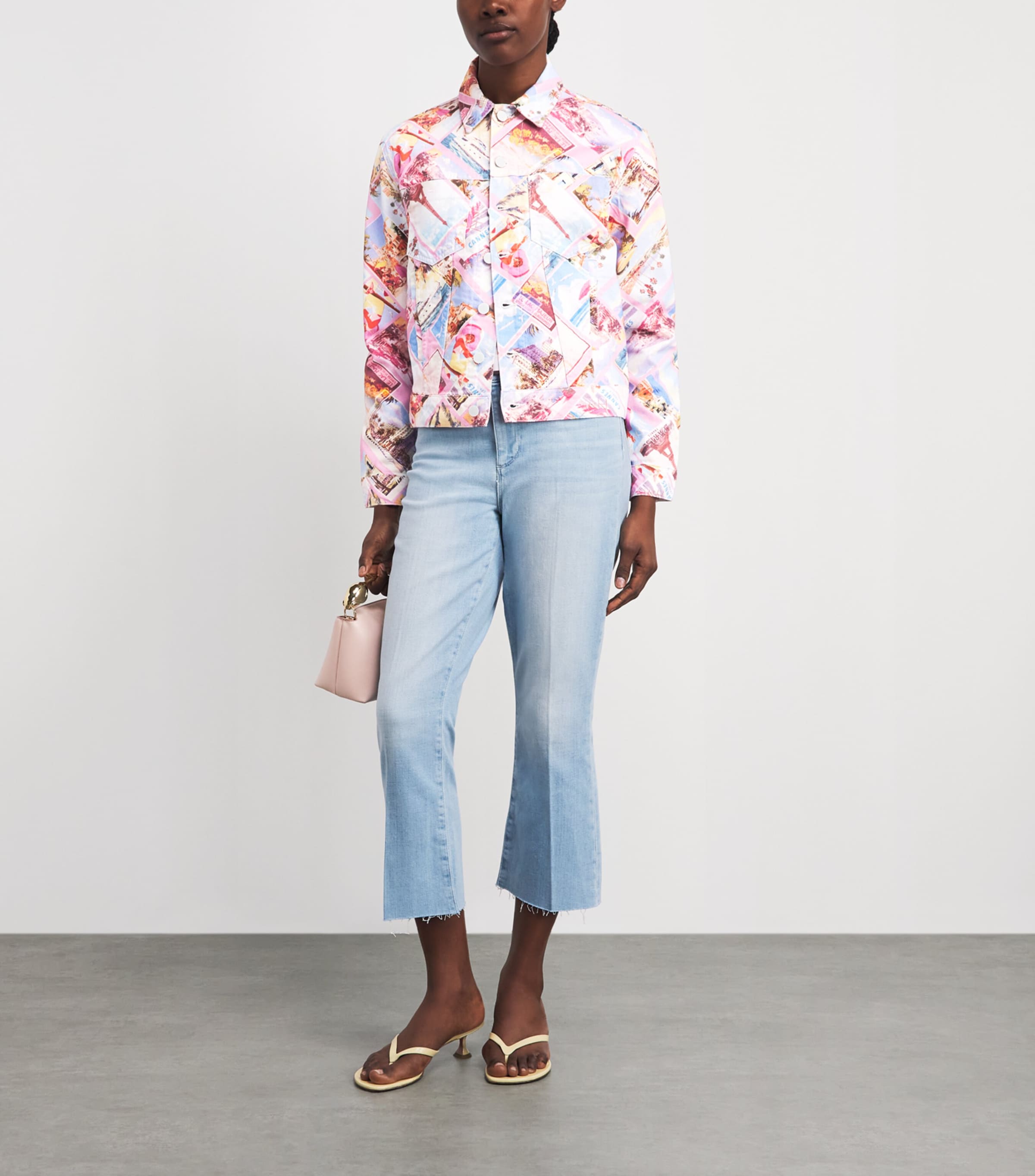 L'Agence Womens Printed Joey Denim Jacket Lp Lt Postcard Print Image 2