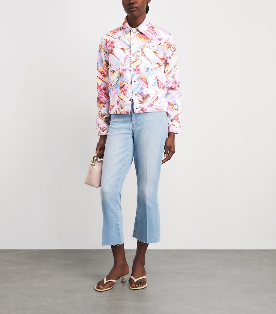 L'Agence Womens Printed Joey Denim Jacket Lp Lt Postcard Print Image 2