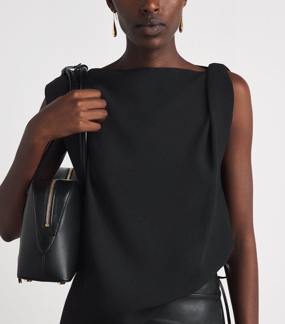 Vince Womens Crepe Draped-Shoulder Top Black Image 3