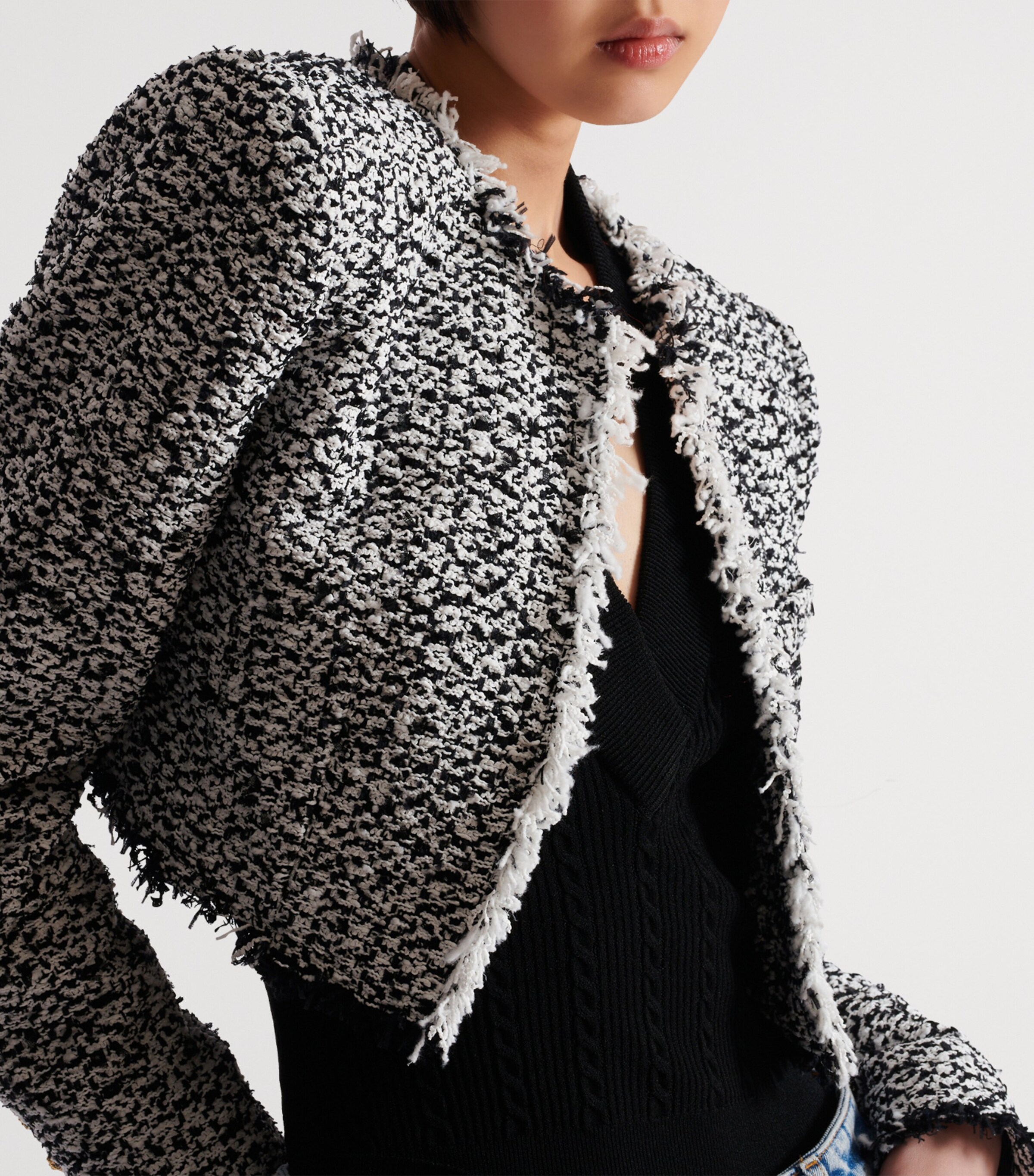 Tweed Cropped Jacket EAB NOIR/BLANC Image 7