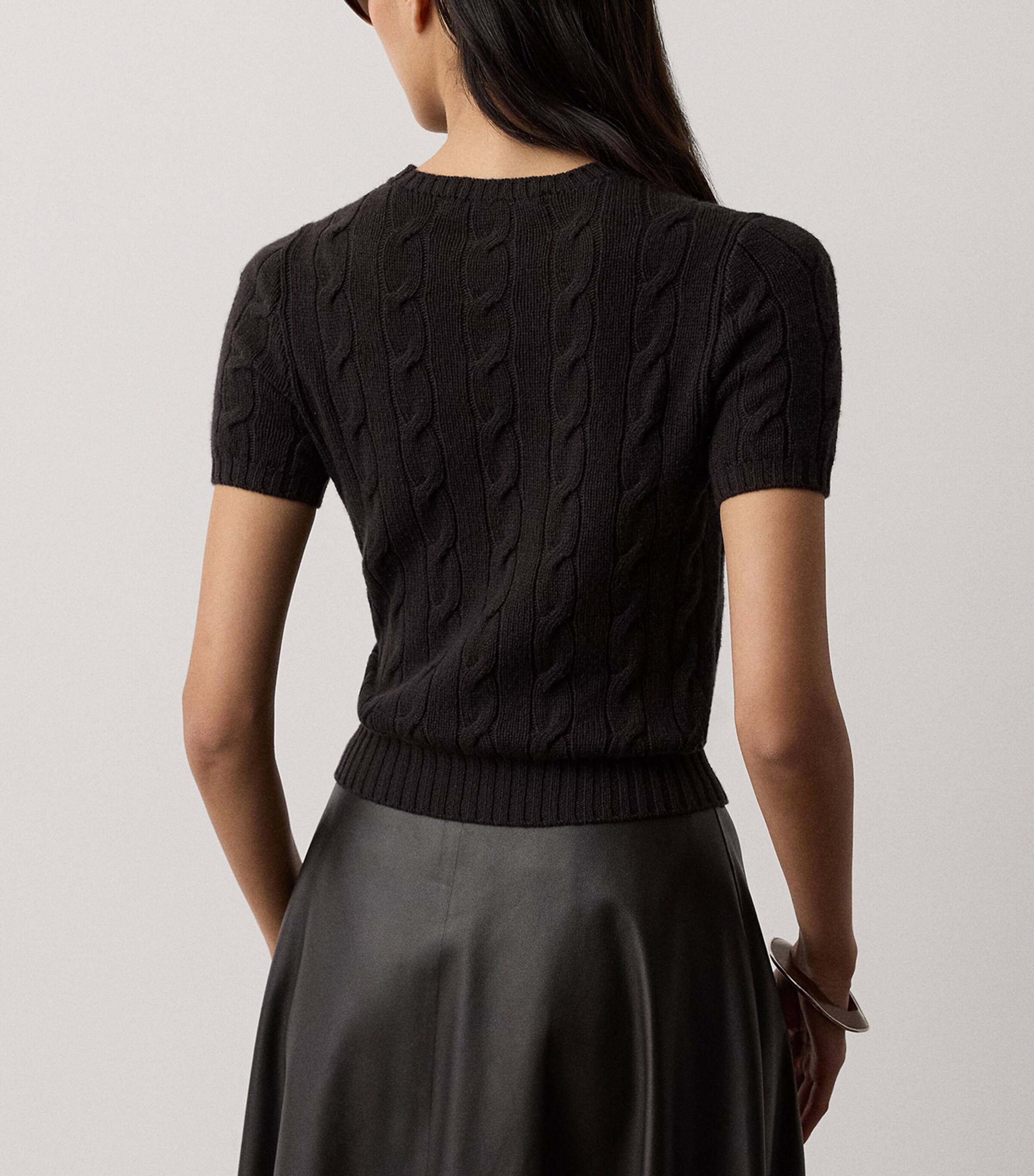 Ralph Lauren Collection Womens Cashmere Cable-Knit Cropped Sweater Espresso Image 3