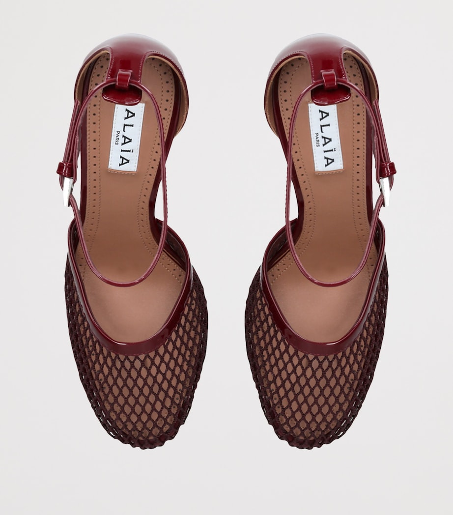 Leather-Mesh Ballerina Pumps 90 WINE Image 3