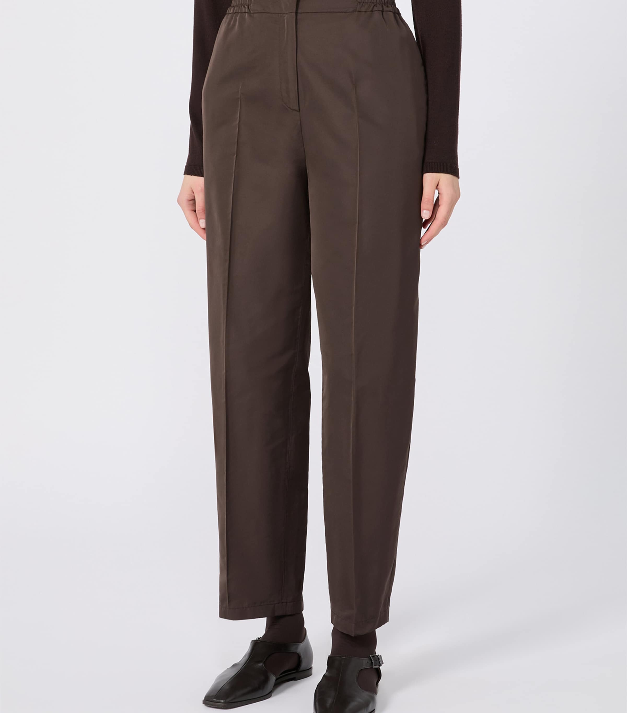 Max Mara Womens Satin Straight Tailored Trousers Dark Brown Image 3