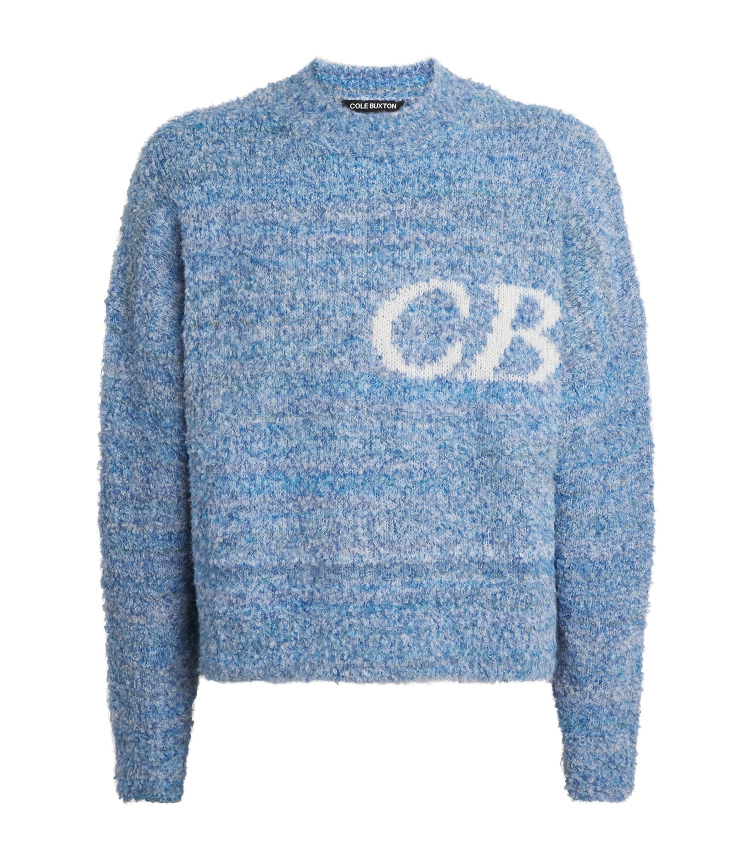 COLE BUXTON Mens Bouclé Logo Sweater Blue Image 1