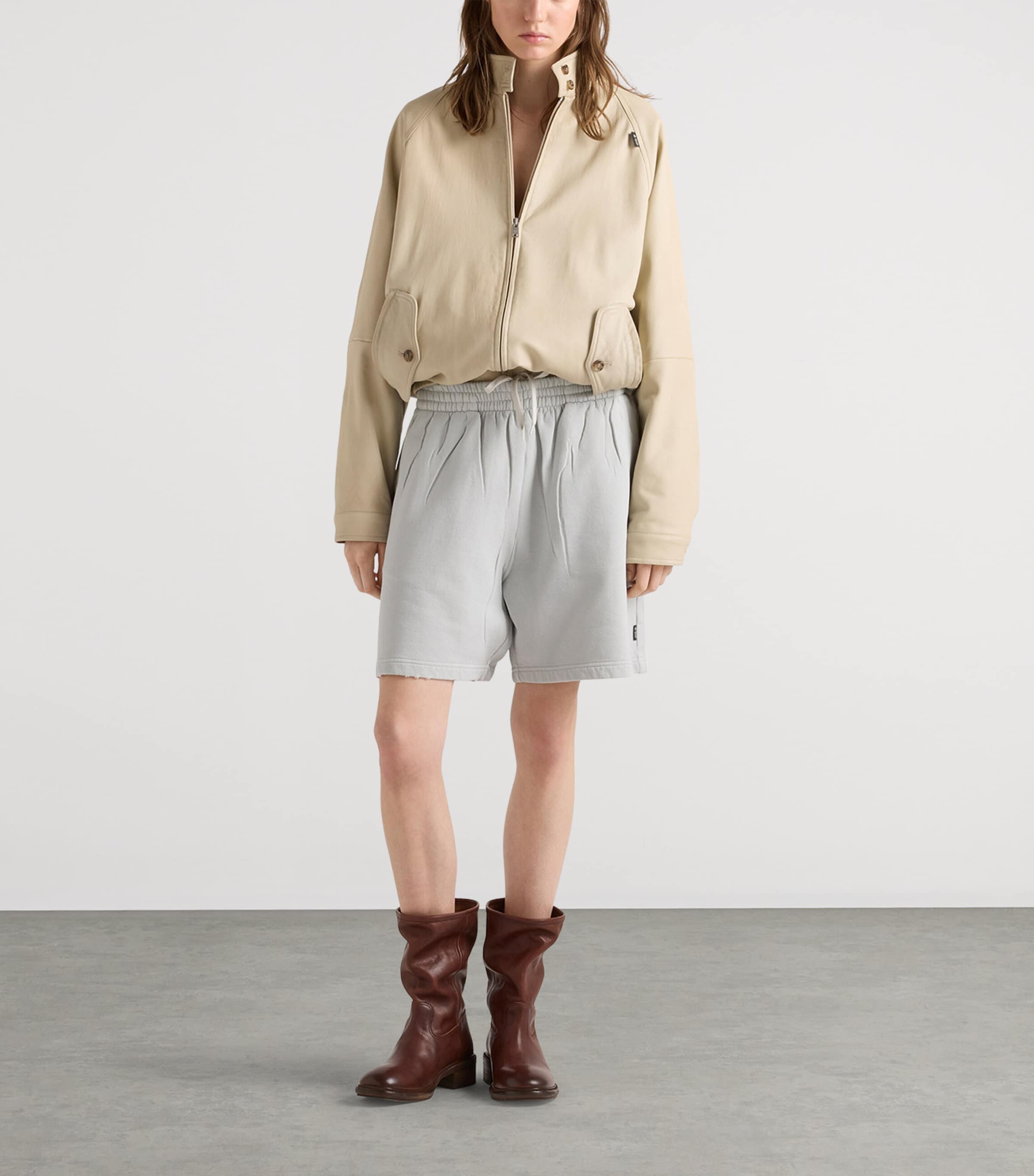 Prada Womens Nappa Leather Blouson Jacket Neutral Image 2