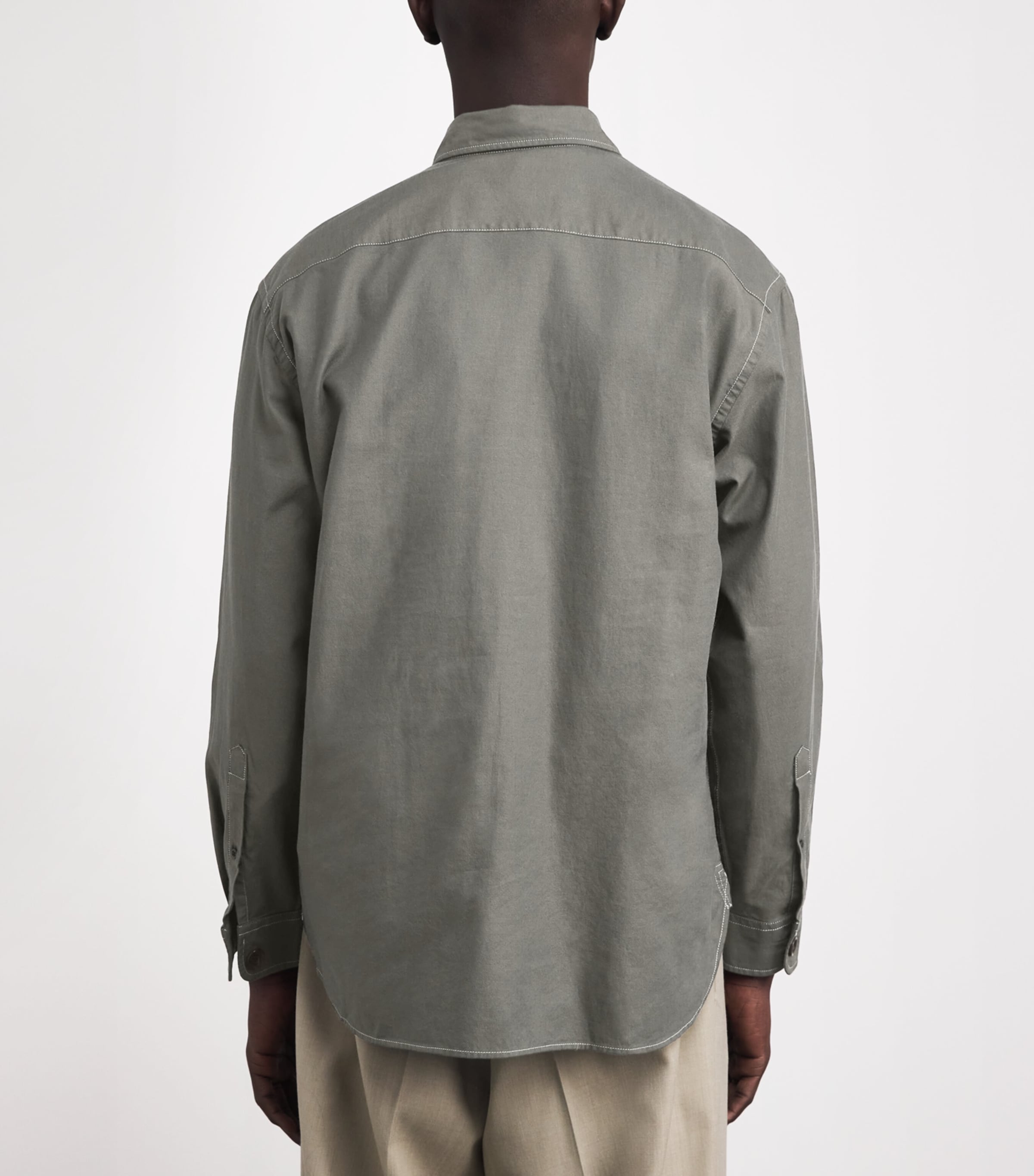 Oliver Spencer Mens Organic Cotton Contrast Shirt Green Image 5
