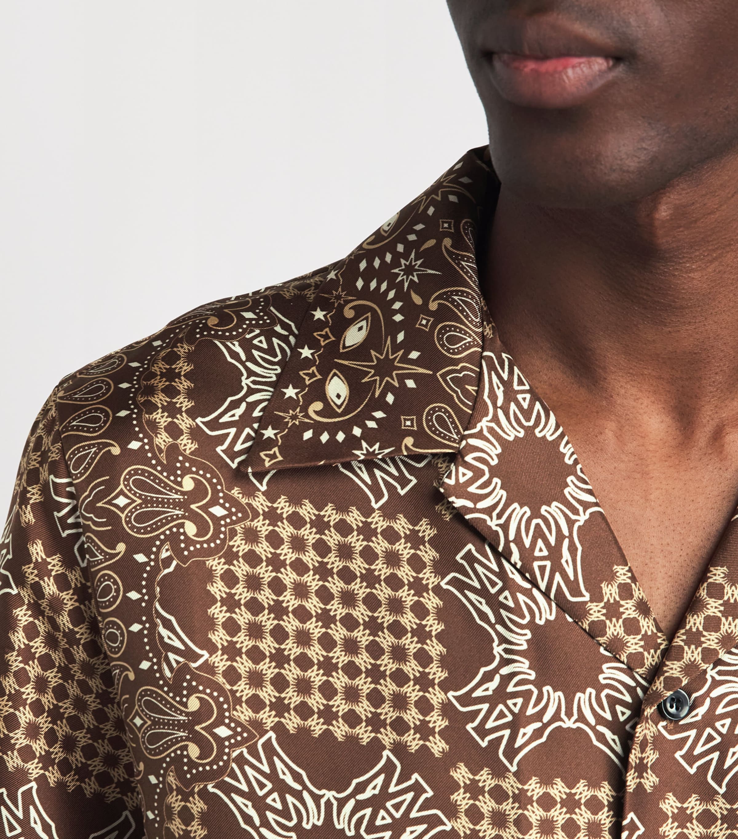 AMIRI Mens Silk MA Check Short-Sleeve Shirt Tobacco Image 3