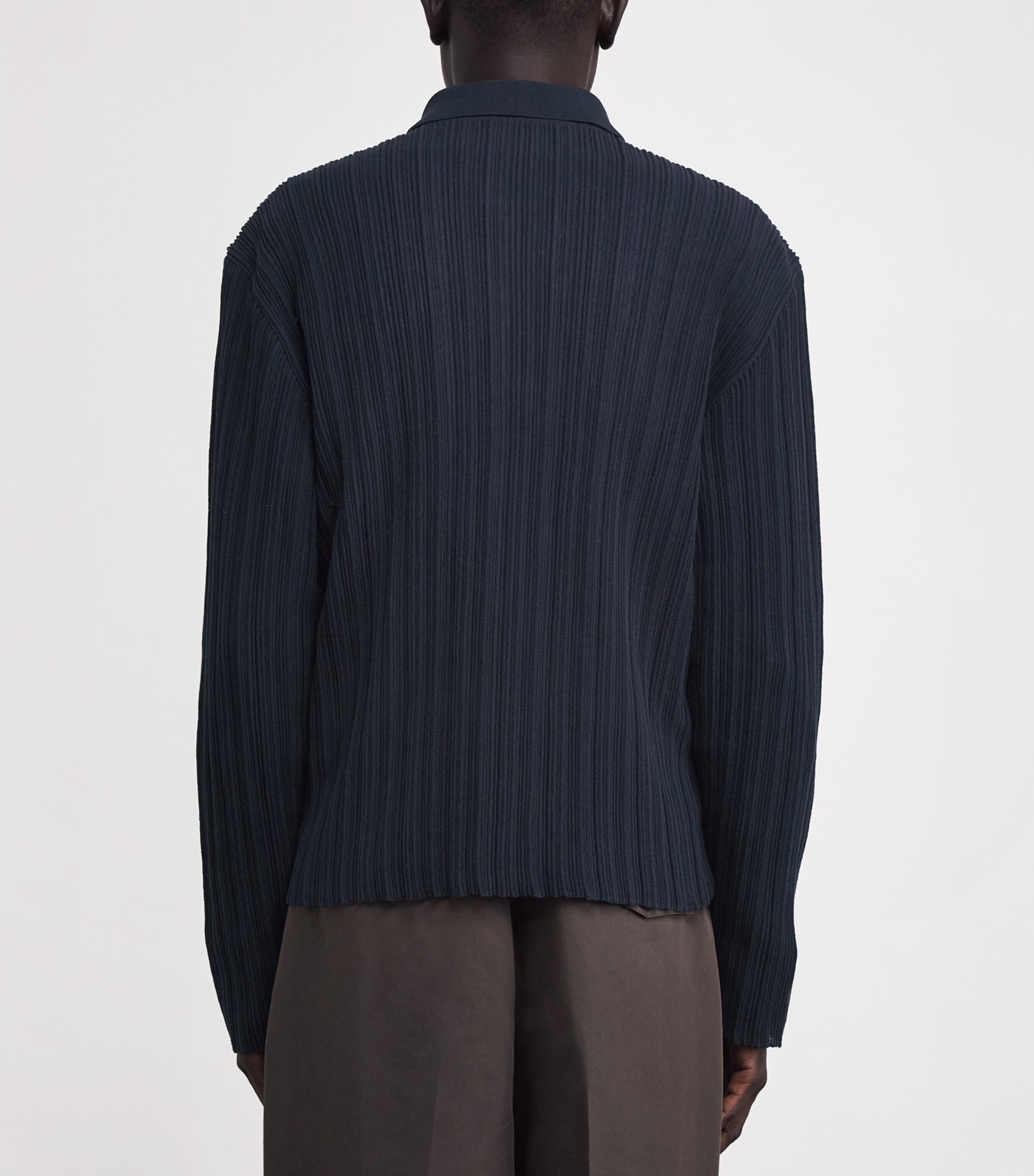 Cotton-Blend Ribbed Polo Cardigan NAVY Image 3