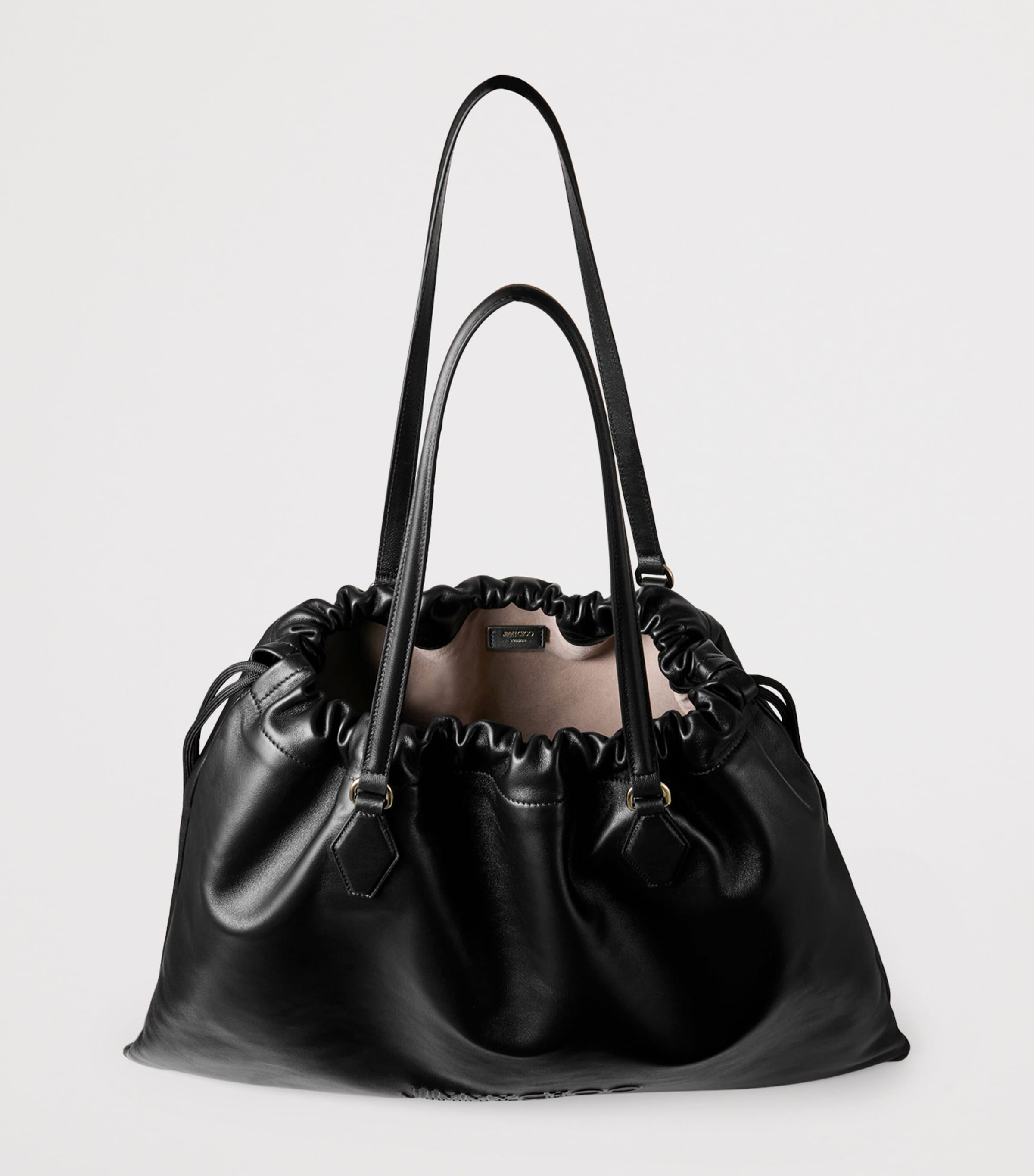Large Leather Drawstring Tote Bag BLACK/LIGHT GOLD Image 5