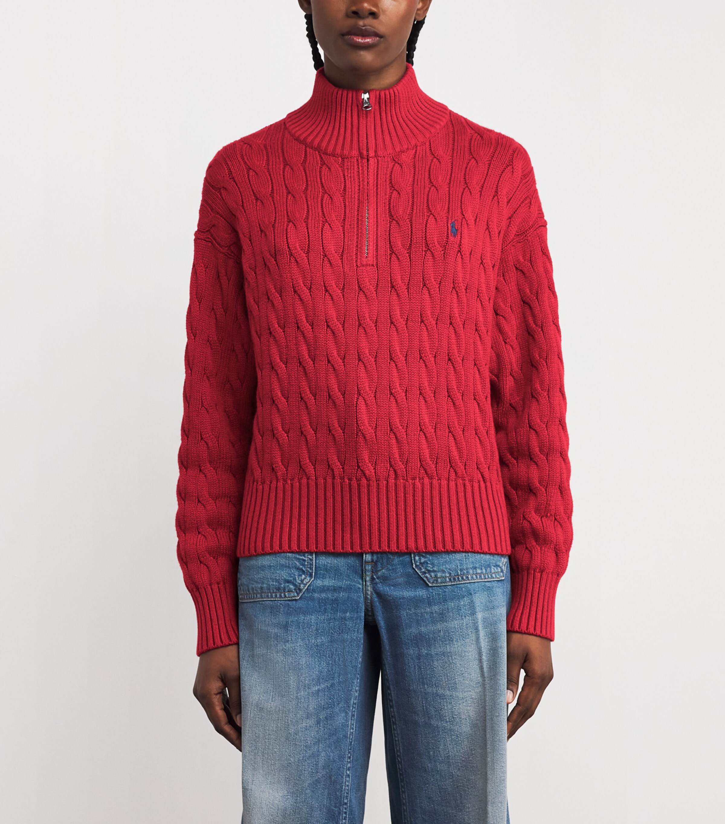 Polo Ralph Lauren Womens Cotton Cable-Knit Half Zip Sweater Brick Image 3