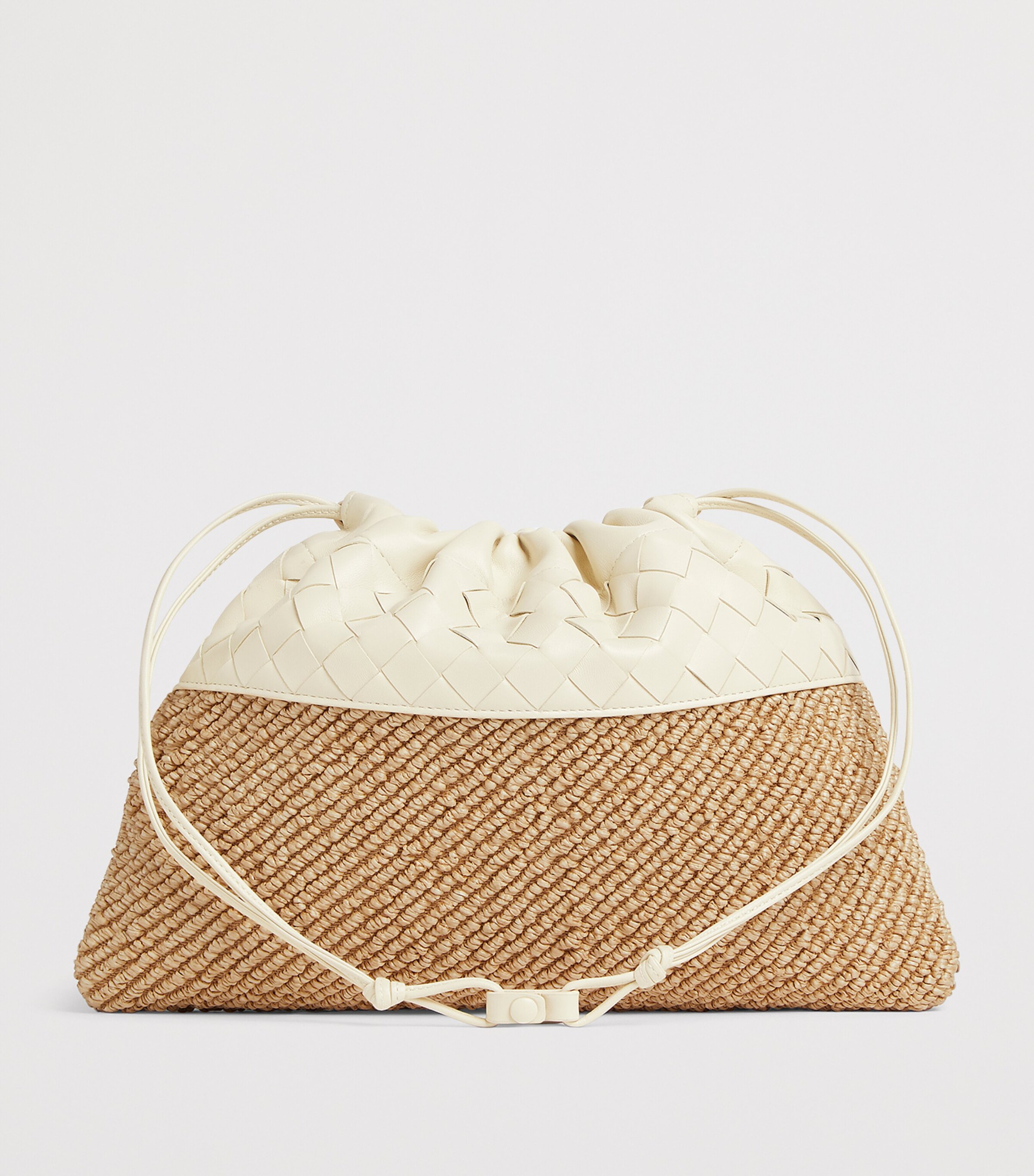 Bottega Veneta Medium Leather and Raffia Dustbag Clutch Bag Image 4