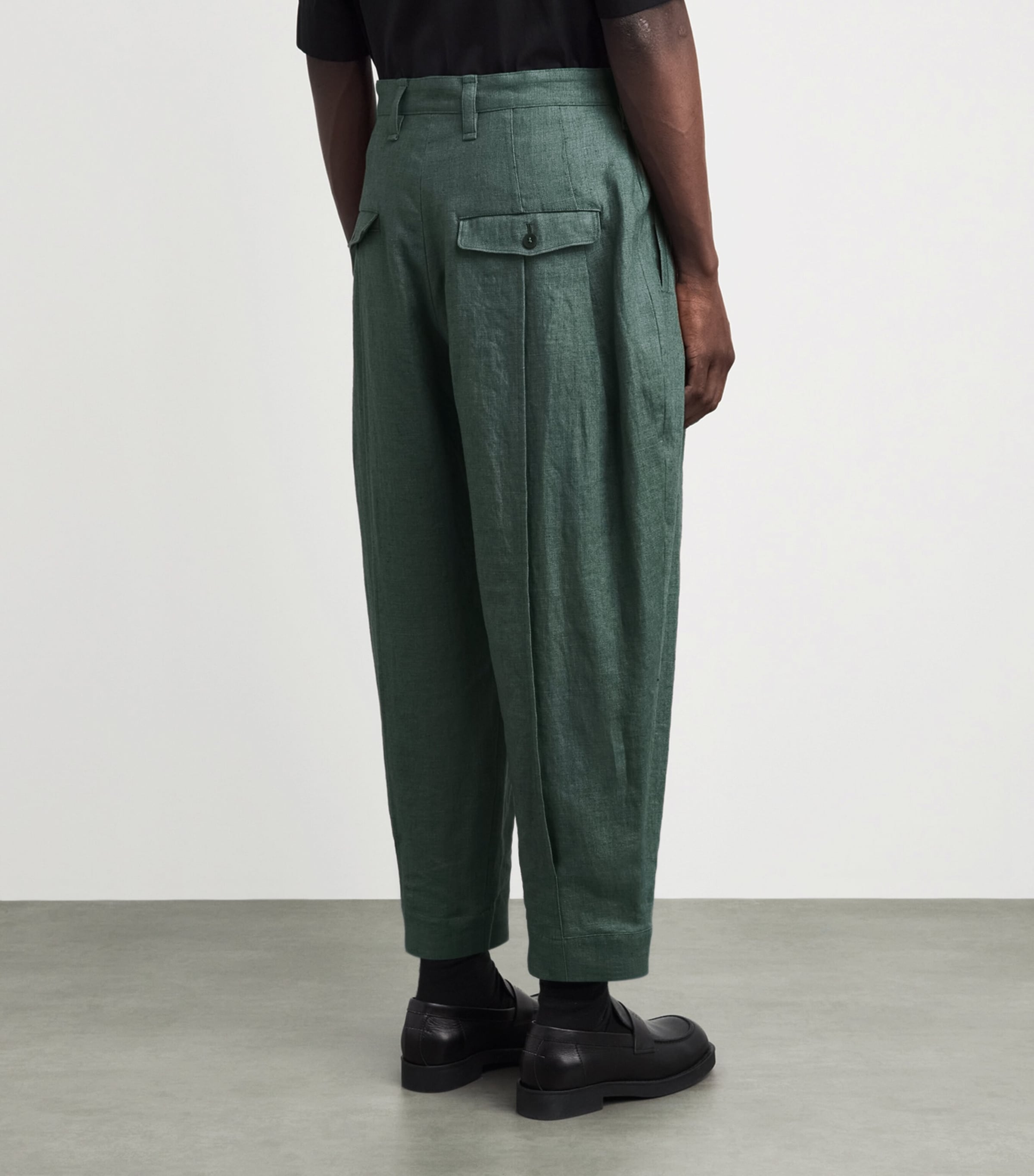 IM MEN Mens Tough Linen Pleated Trousers Dark Green Image 5