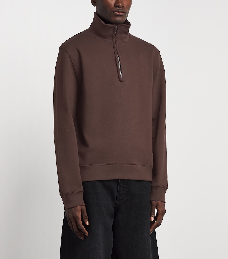 Sandro Paris Mens Cotton Half-Zip Sweater Chocolate Image 4