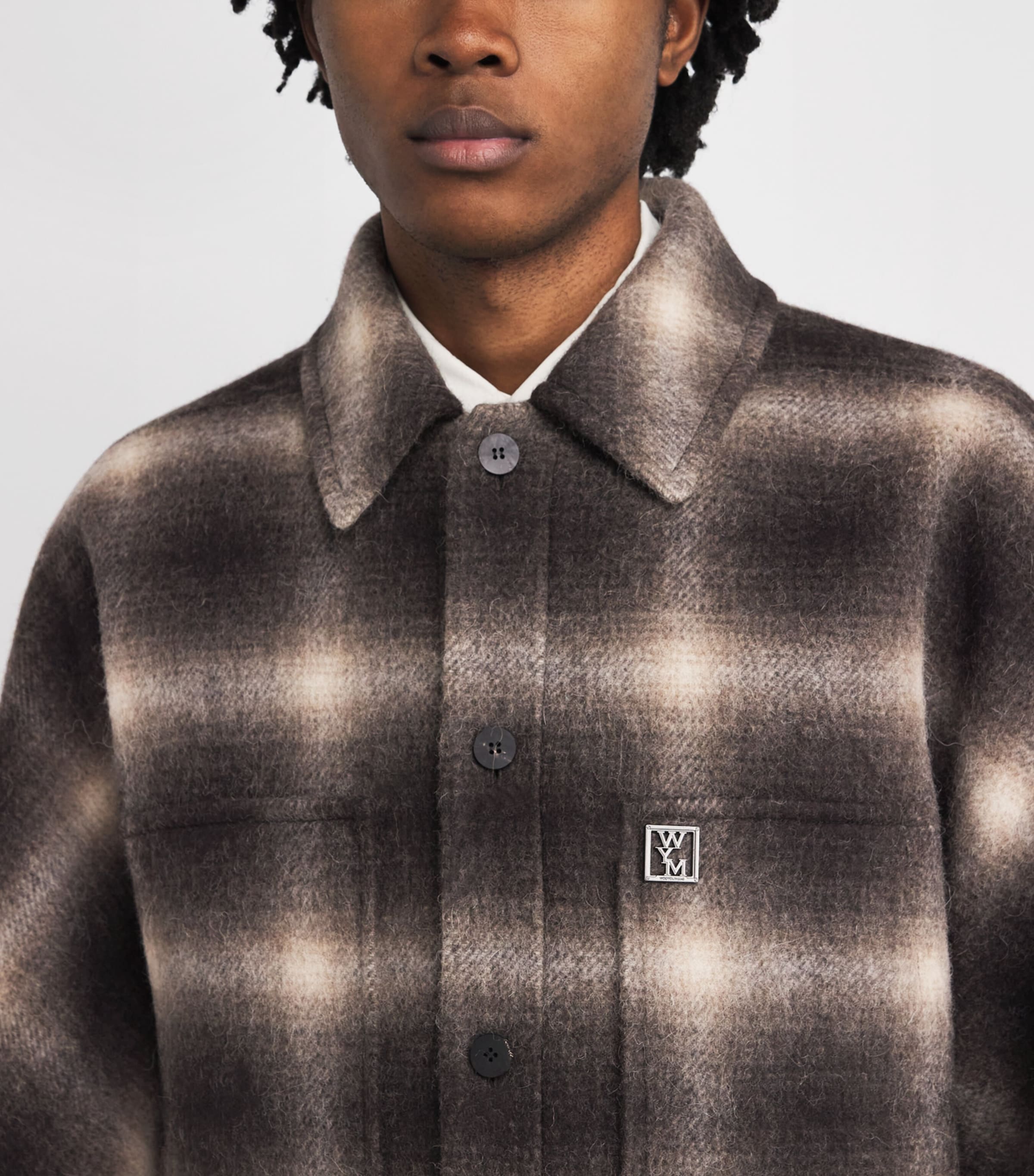 Wool-Alpaca Check Shacket MUD Image 6