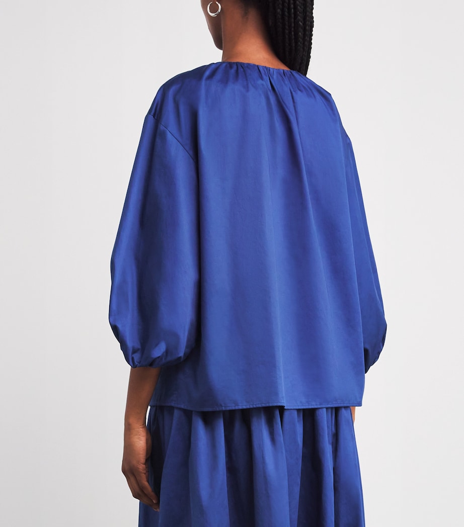 Cotton Gathered-Neck Godin Blouse COBALT Image 4