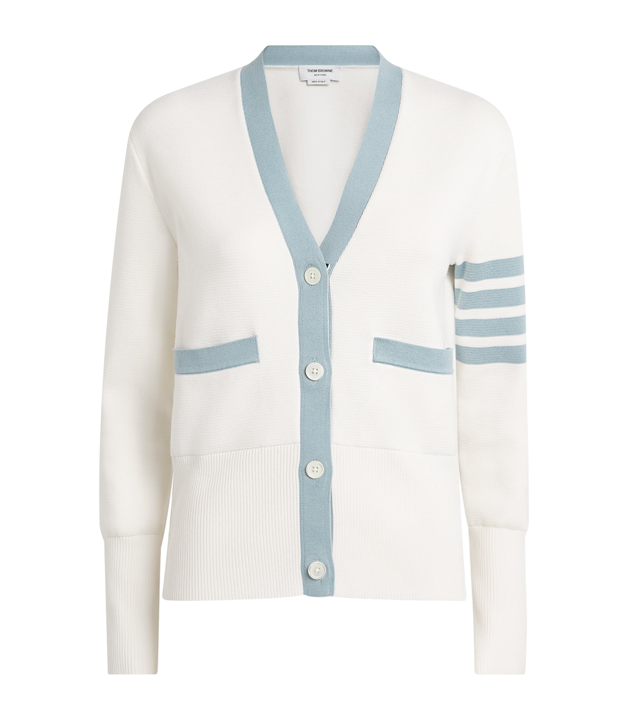 Thom Browne Womens Cotton Milano 4-Bar Cardigan White Image 1