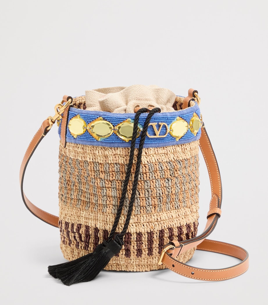 Valentino Garavani Small Raffia Embellished Bucket Bag Image 4