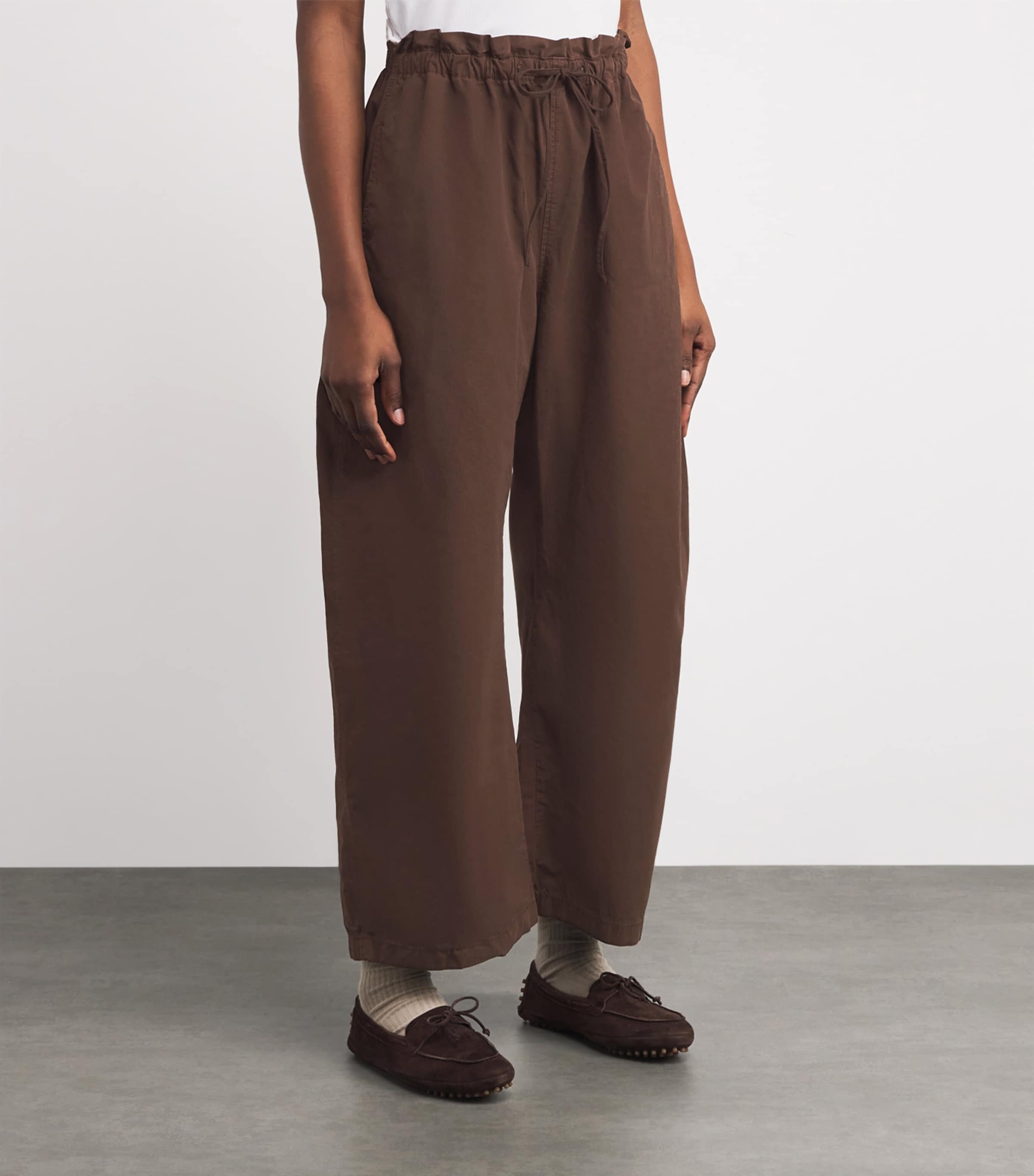 Cotton Curved Tapered Trousers BROWN Image 3
