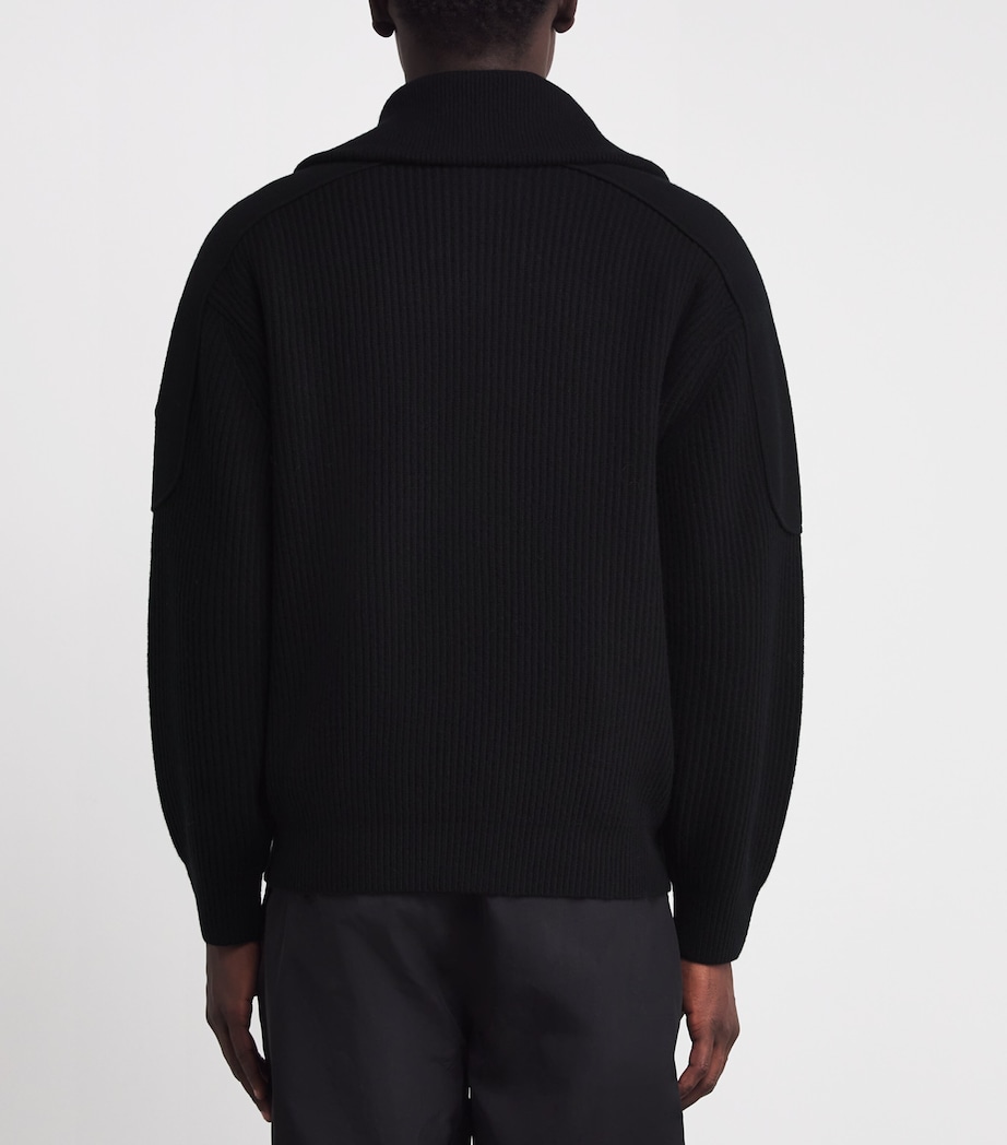 Wool Ribbed Zip-Up Cardigan BLACK - 292 Image 4