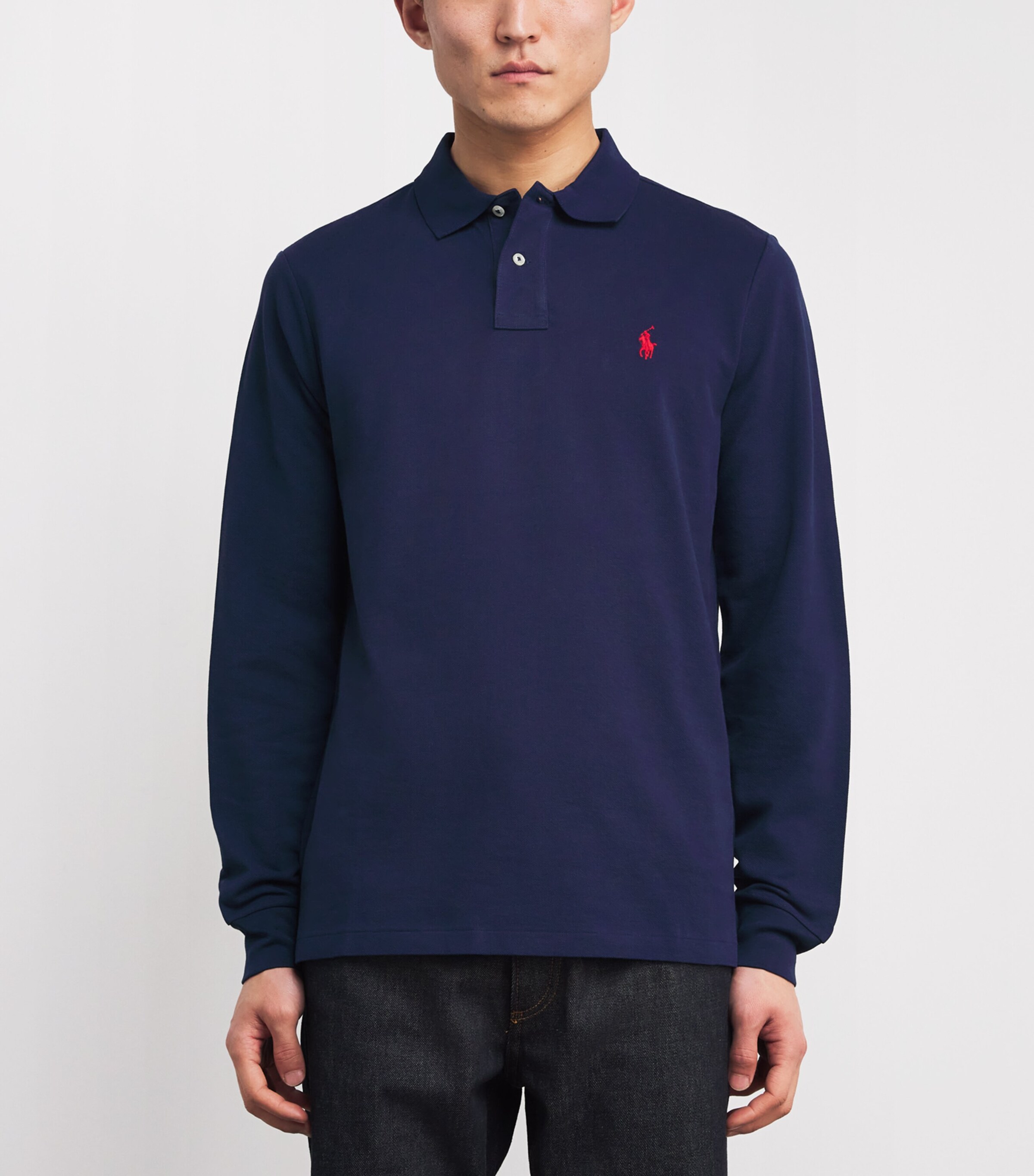 Polo Ralph Lauren Mens Cotton Long-Sleeve Polo Shirt Navy Image 3