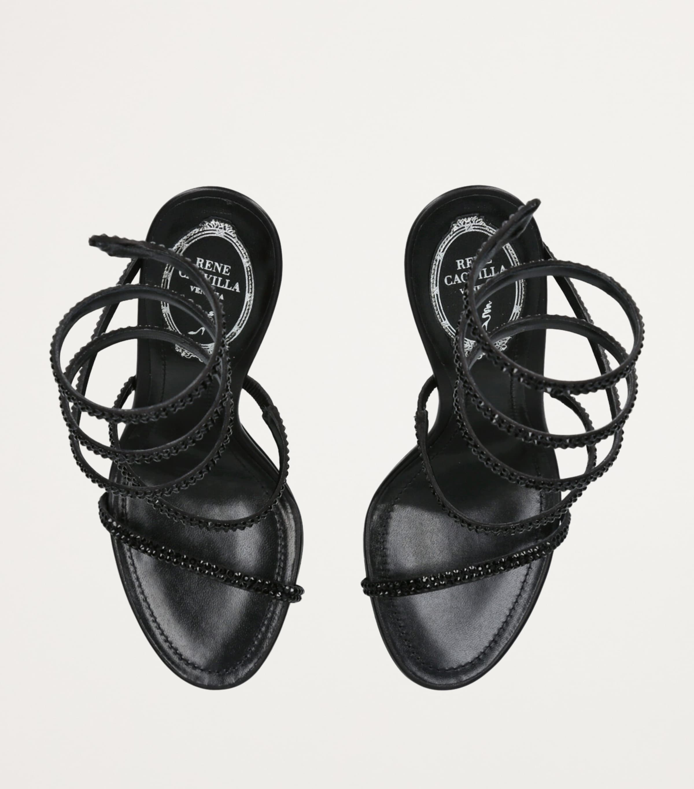 René Caovilla Black Leather Crystal-Embellished Cleo Sandals 105