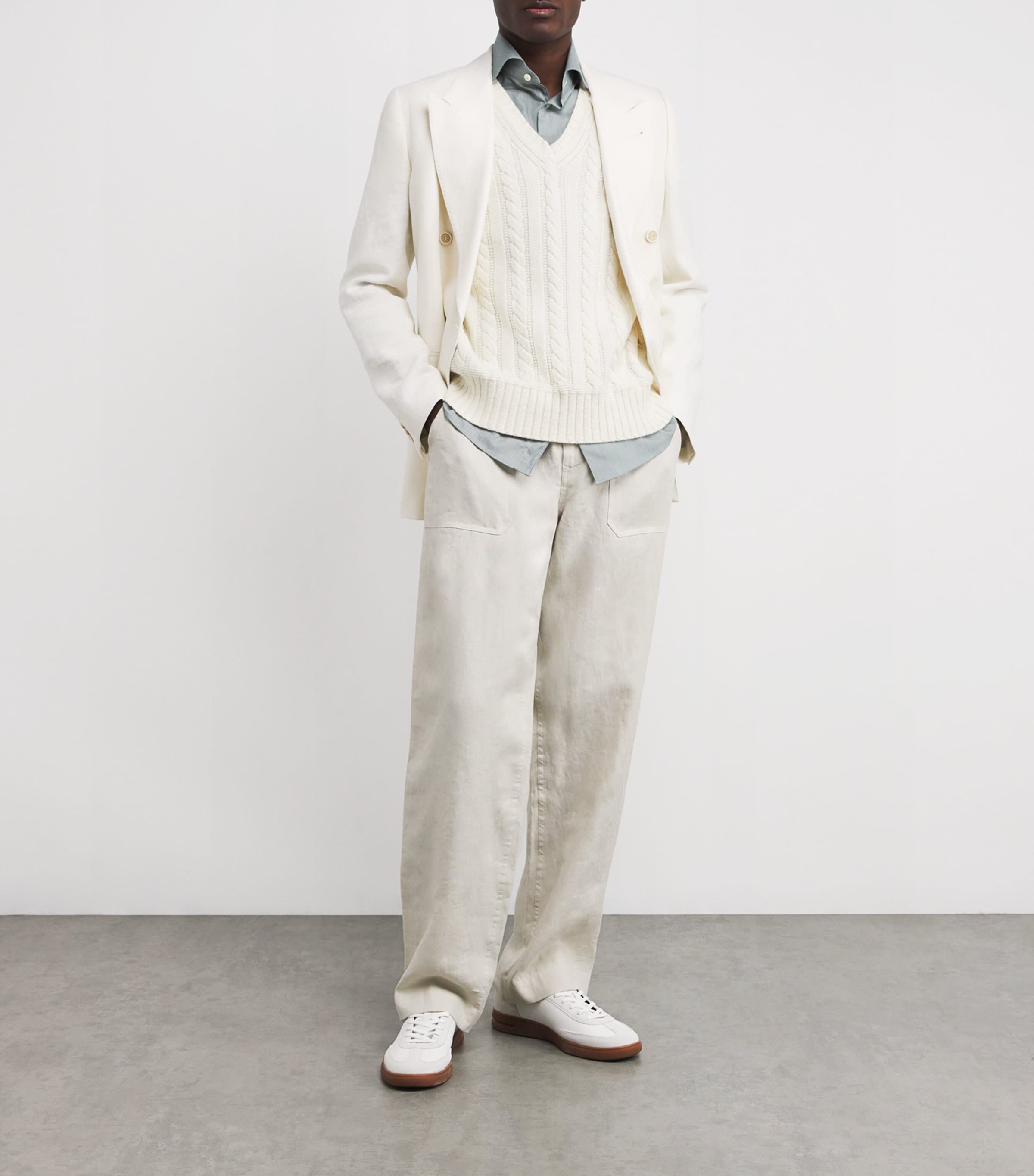 x Wimbledon Cashmere-Cotton-Linen Sweater Vest WHITE COMBO Image 2