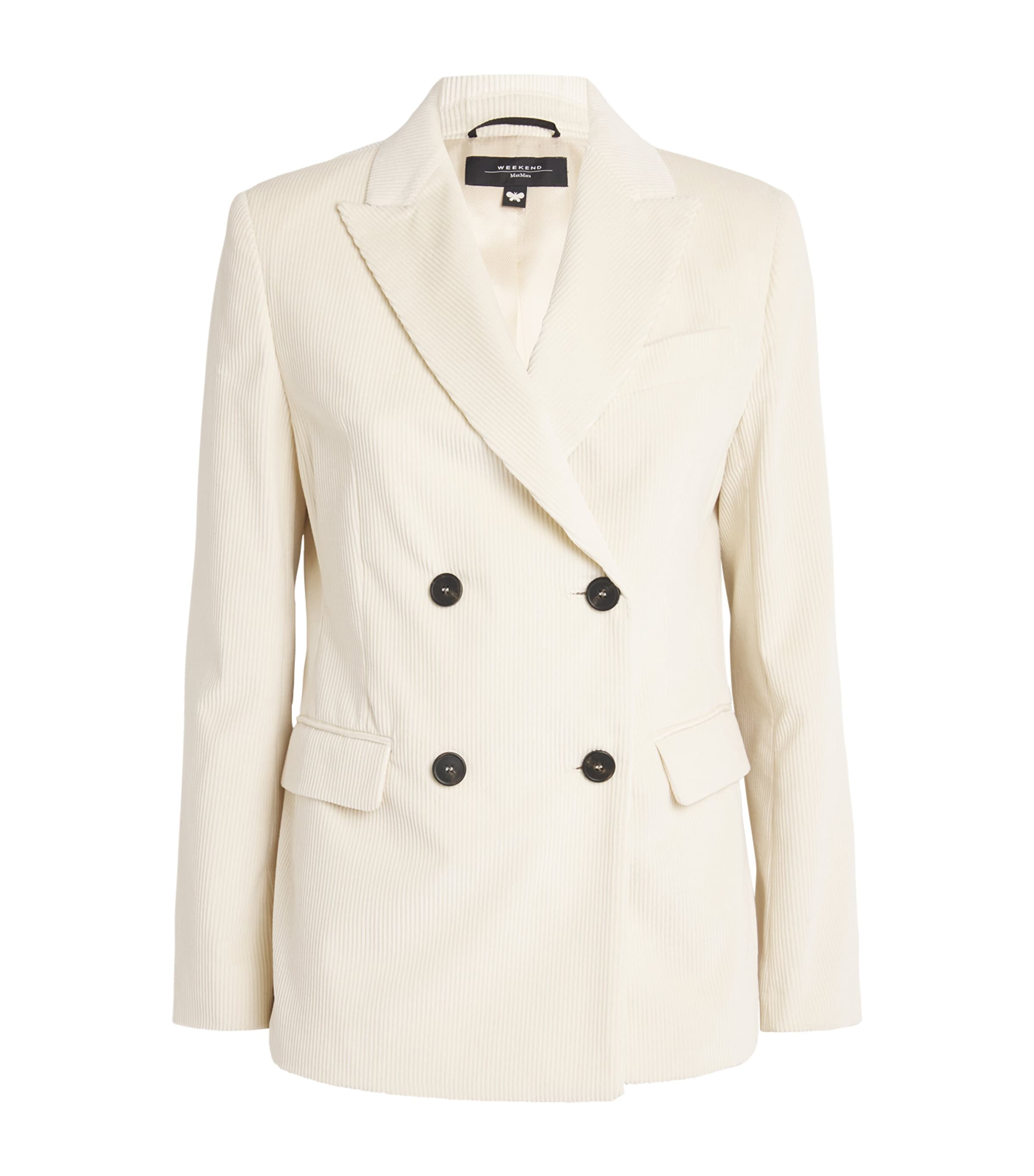 Shop Weekend Max Mara Corduroy Double-breasted Blazer In White