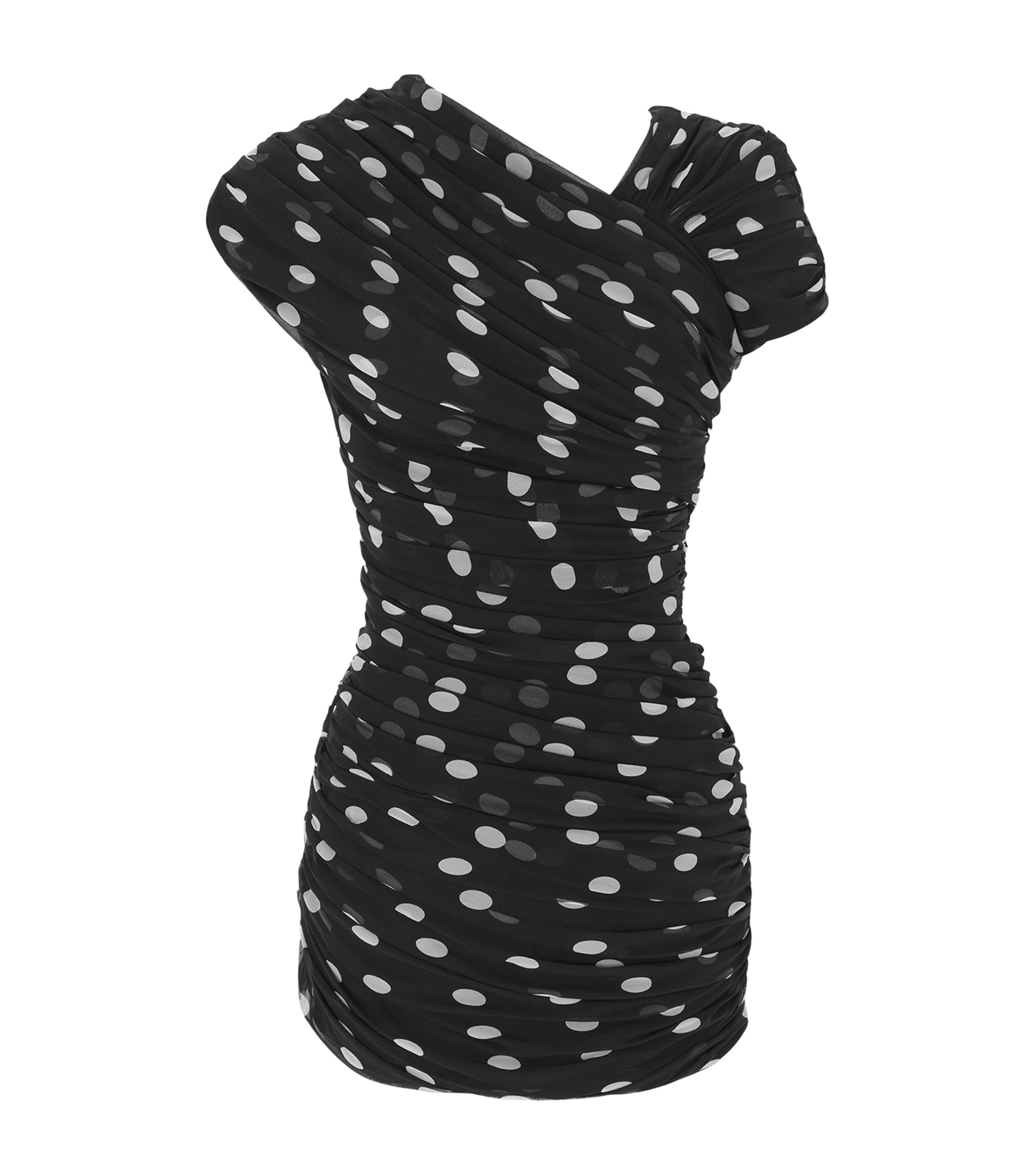 Saint Laurent Draped Polka-dot Mini Dress In Black