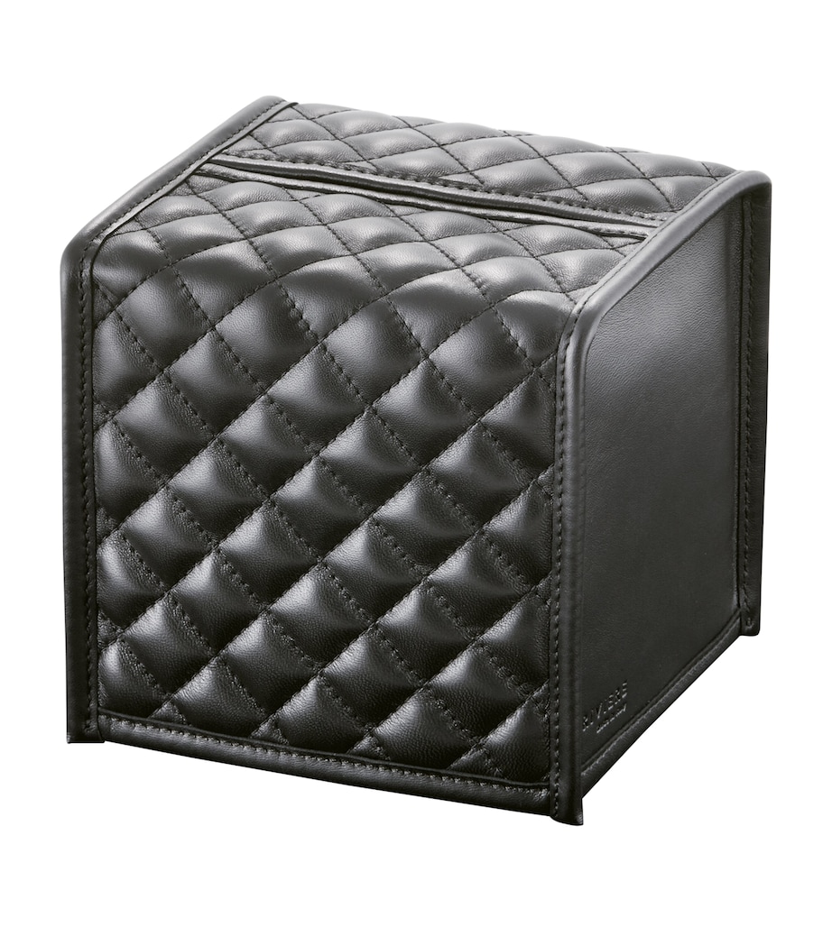 Quilted Leather Square Tissue Box BLACK Image 1