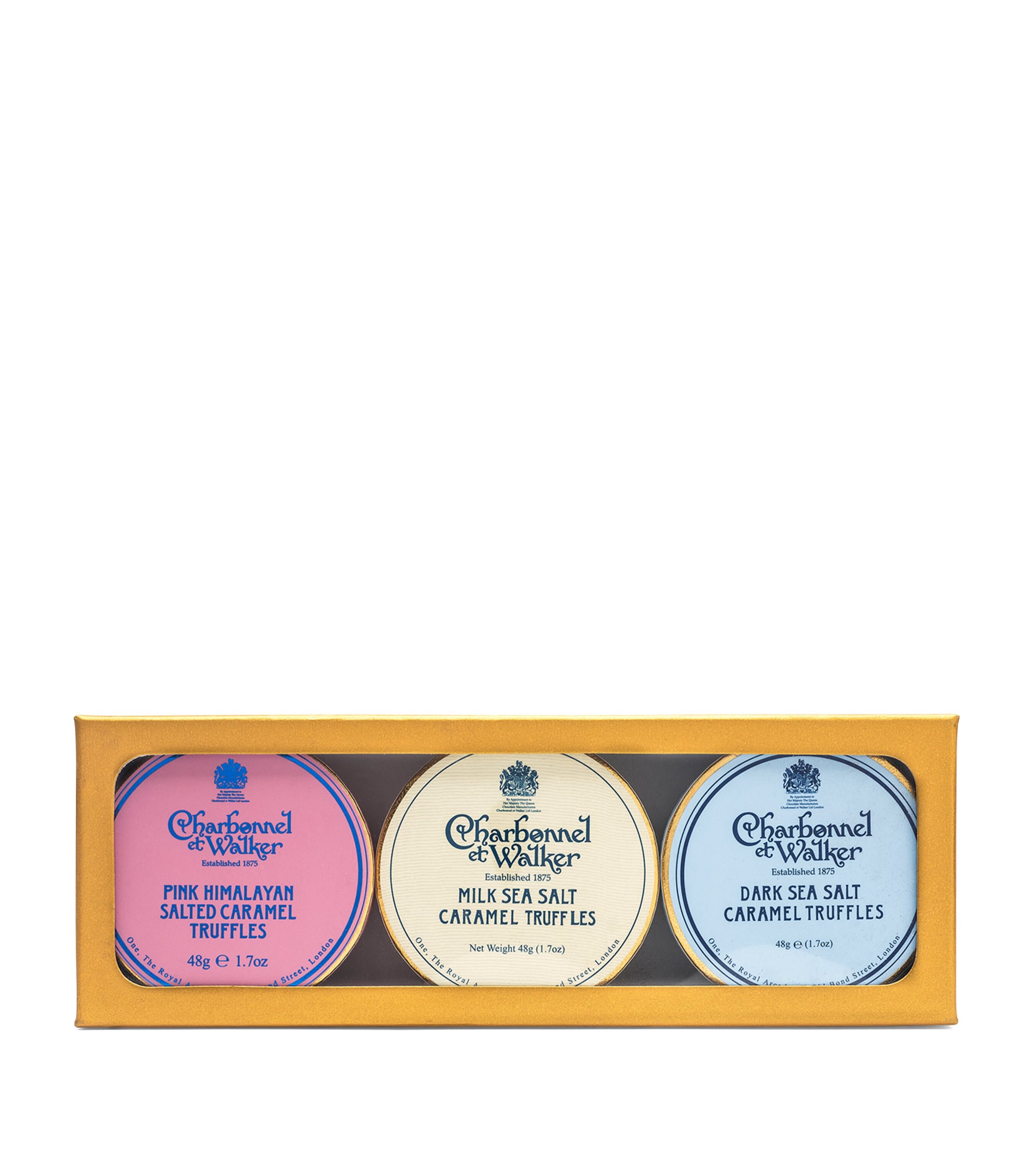 Charbonnel et Walker Dark, Milk and Pink Himalayan Salted Caramel Truffles Gift Set (3 x 48g) | Food | Chocolates | Chocolate Boxes | Chocolate Truffles | Designers | Charbonnel et Walker