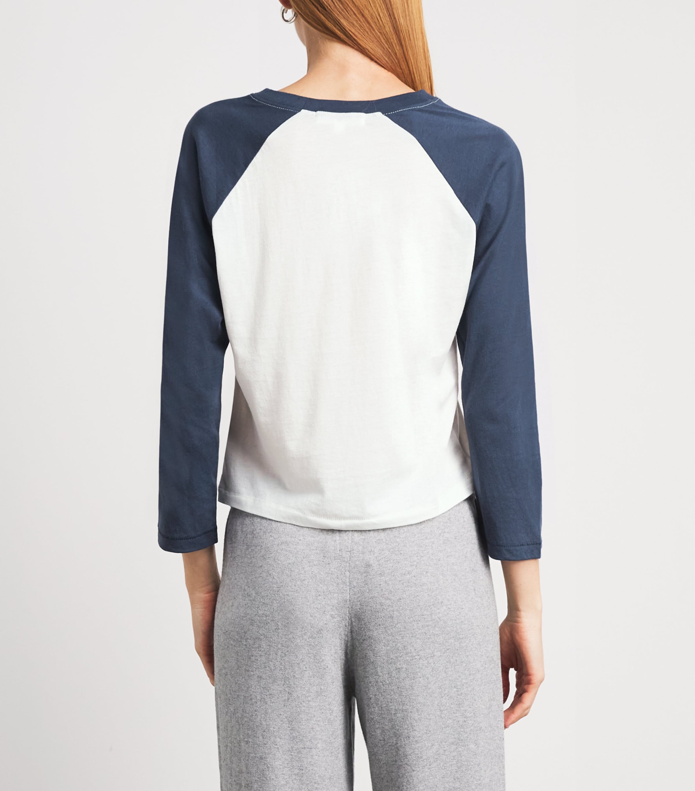 ÉTERNE Womens Cotton-Modal Baseball T-Shirt Ivory/washed Navy Image 5