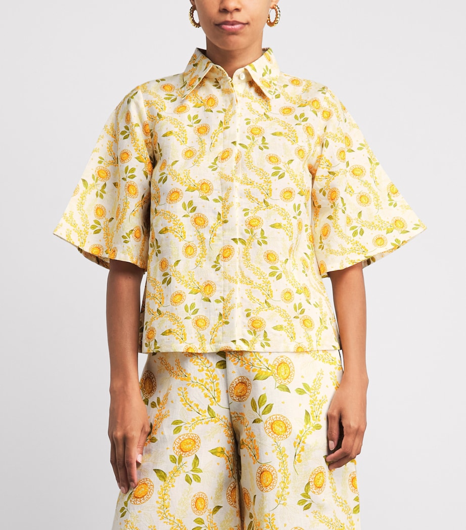 Verandah Womens Linen-Cotton Floral Shirt Ylw Sapphre & Wstria Image 4