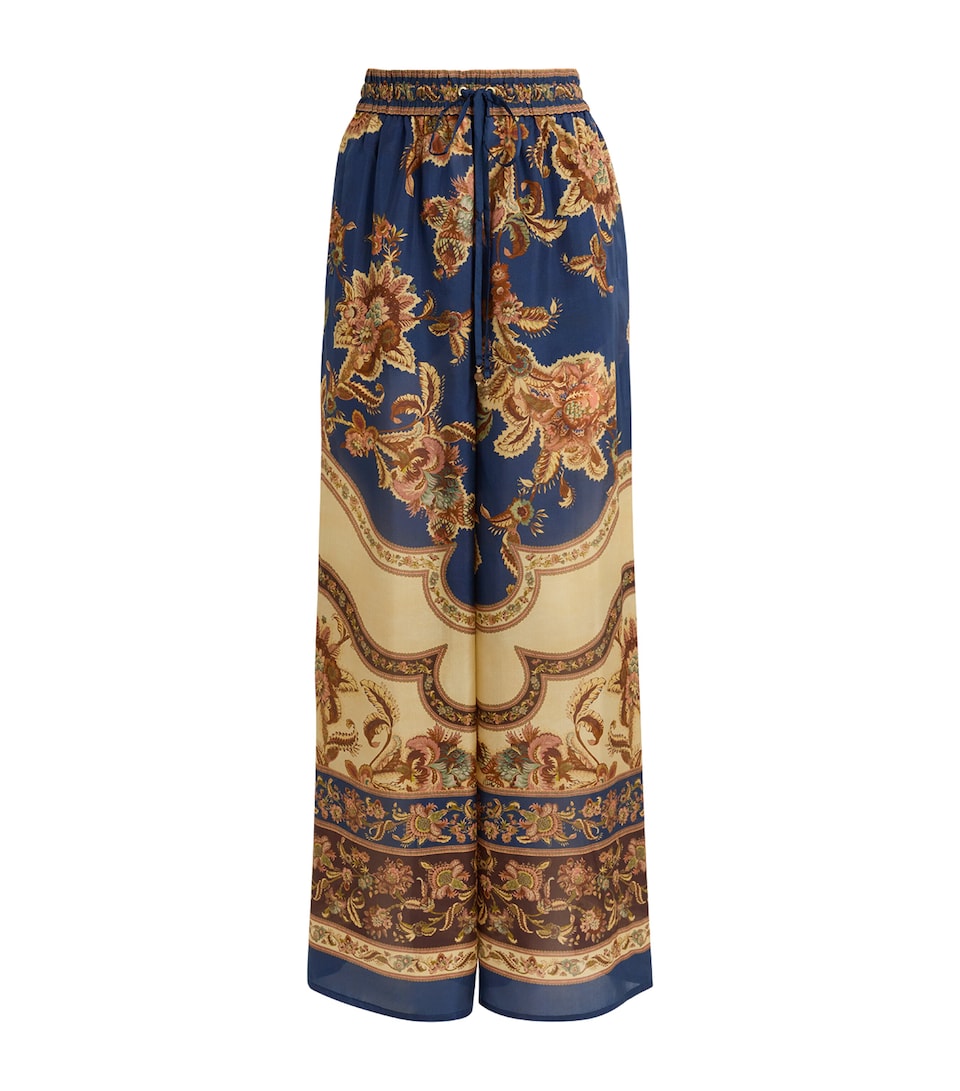 Zimmermann Silk Printed Aster Trousers Njco Navy Jacobean
