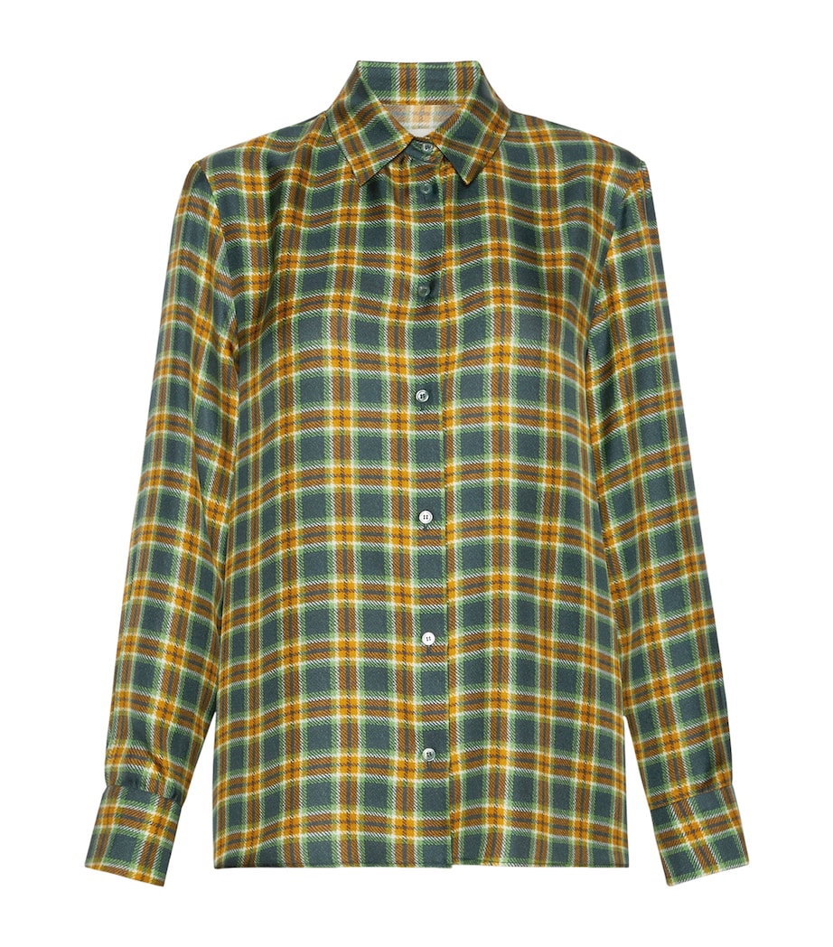 Weekend Max Mara Womens Silk Check Shirt Green Image 1