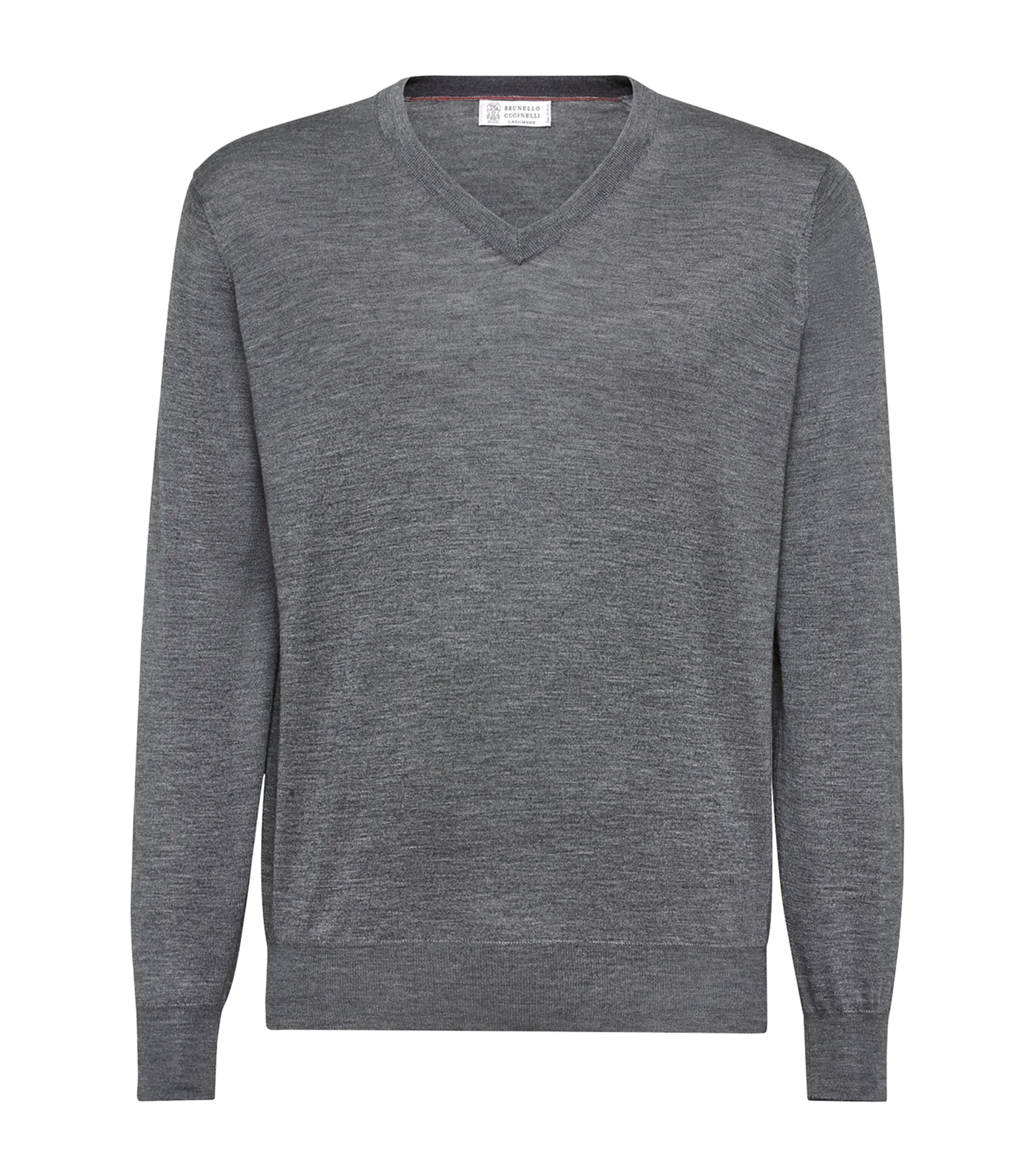 Brunello Cucinelli Cashmere V-neck Sweater In Gray