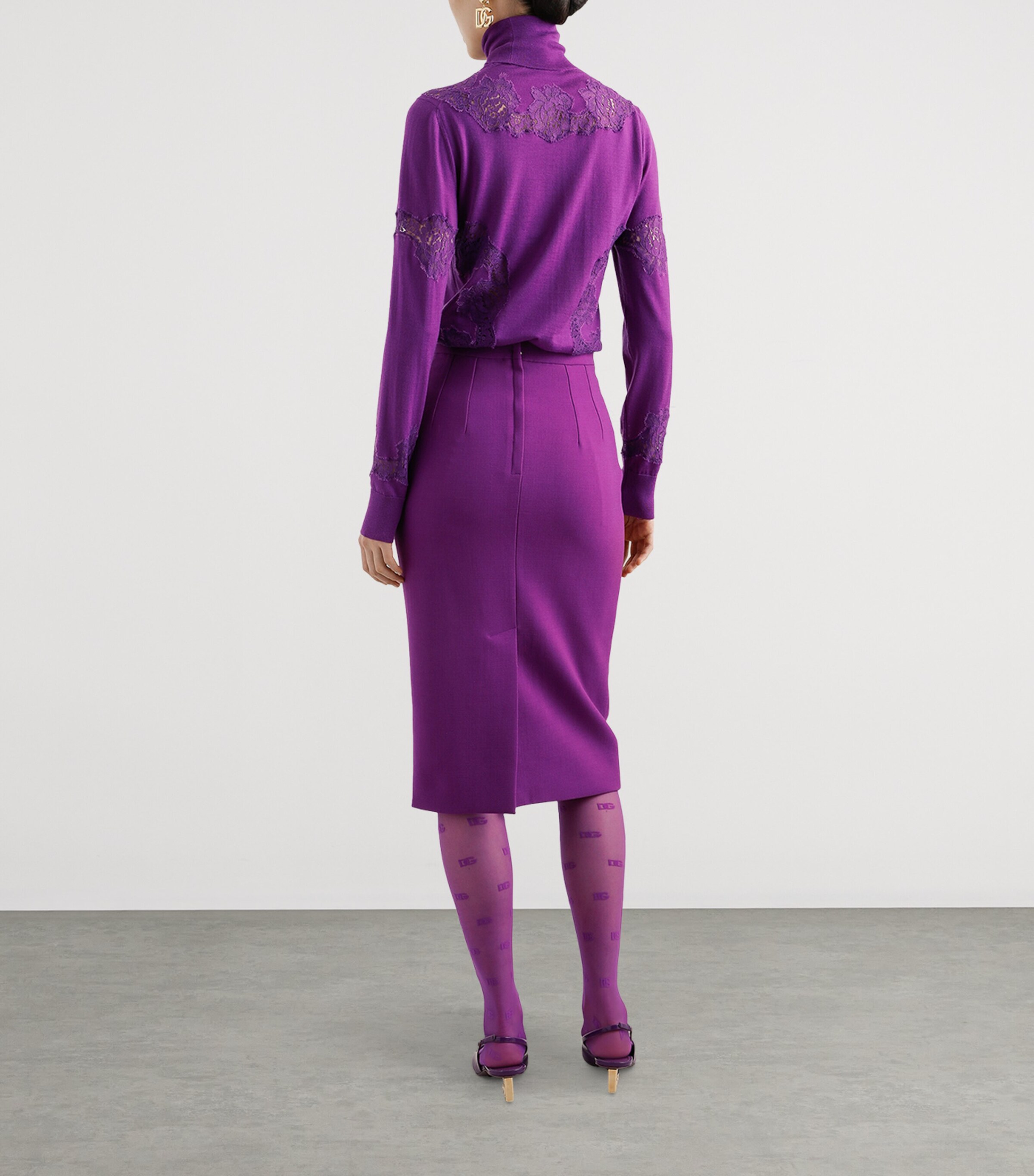 Virgin Wool Logo Pencil Midi Skirt F0571-PURPLE Image 4