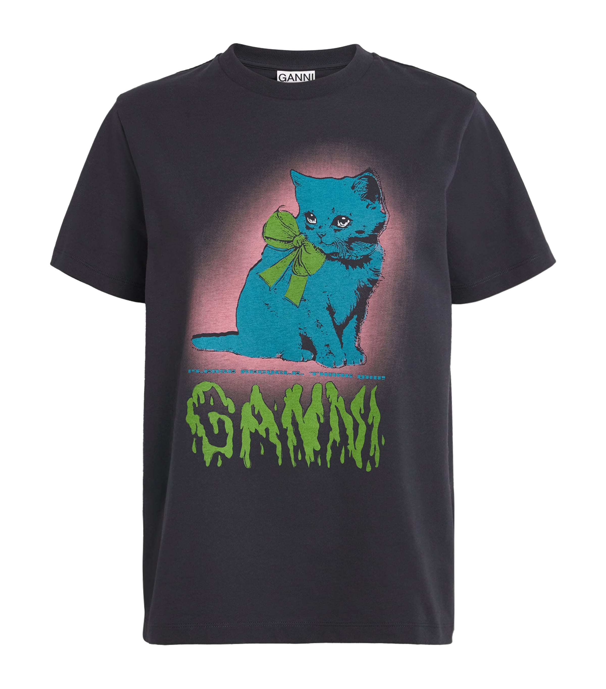 Ganni Women Black Crewneck T-shirt With Maxi Logo On The Front In Cotton Jersey Woman In Black